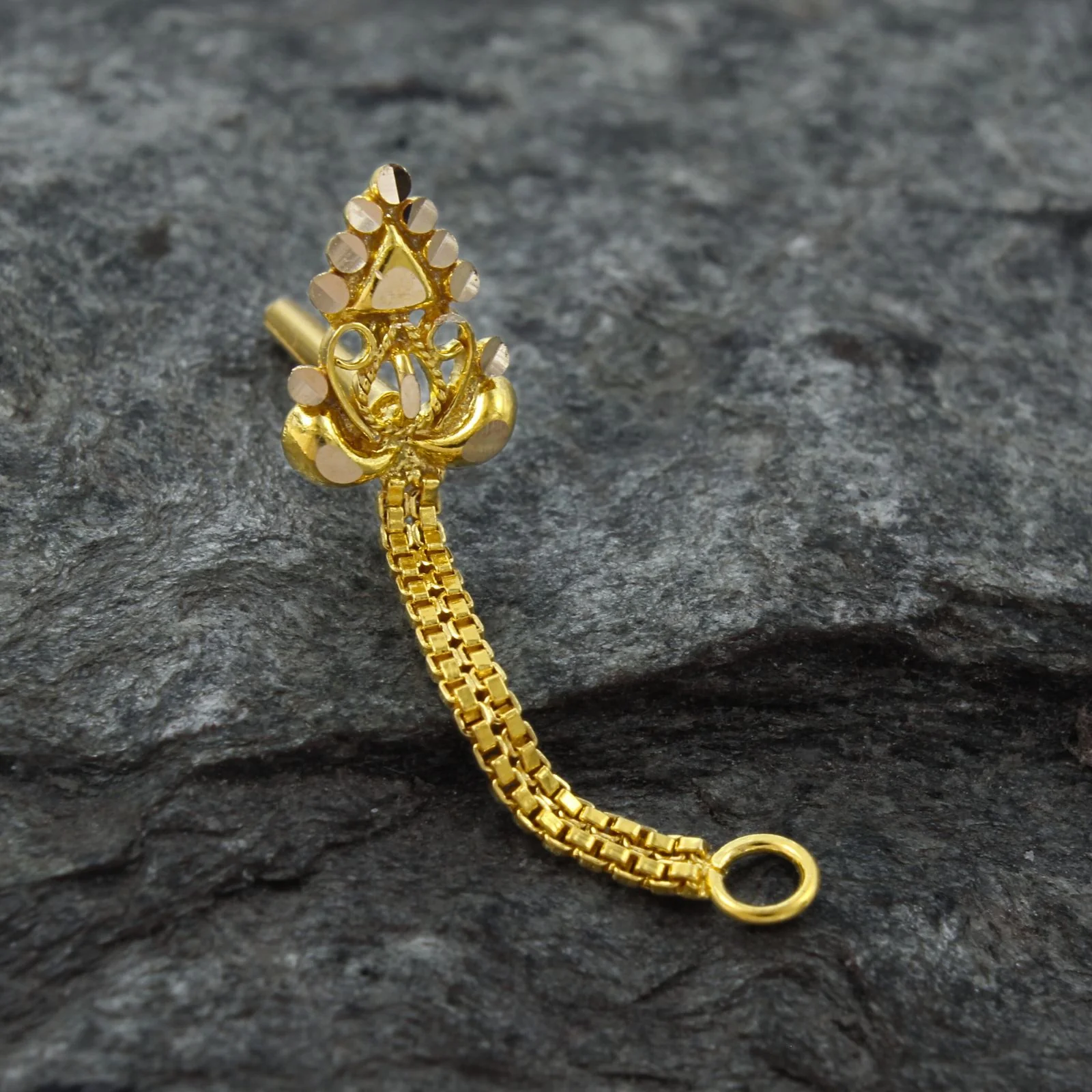 14k Real Gold Chain Style Nose Pin - Image 3