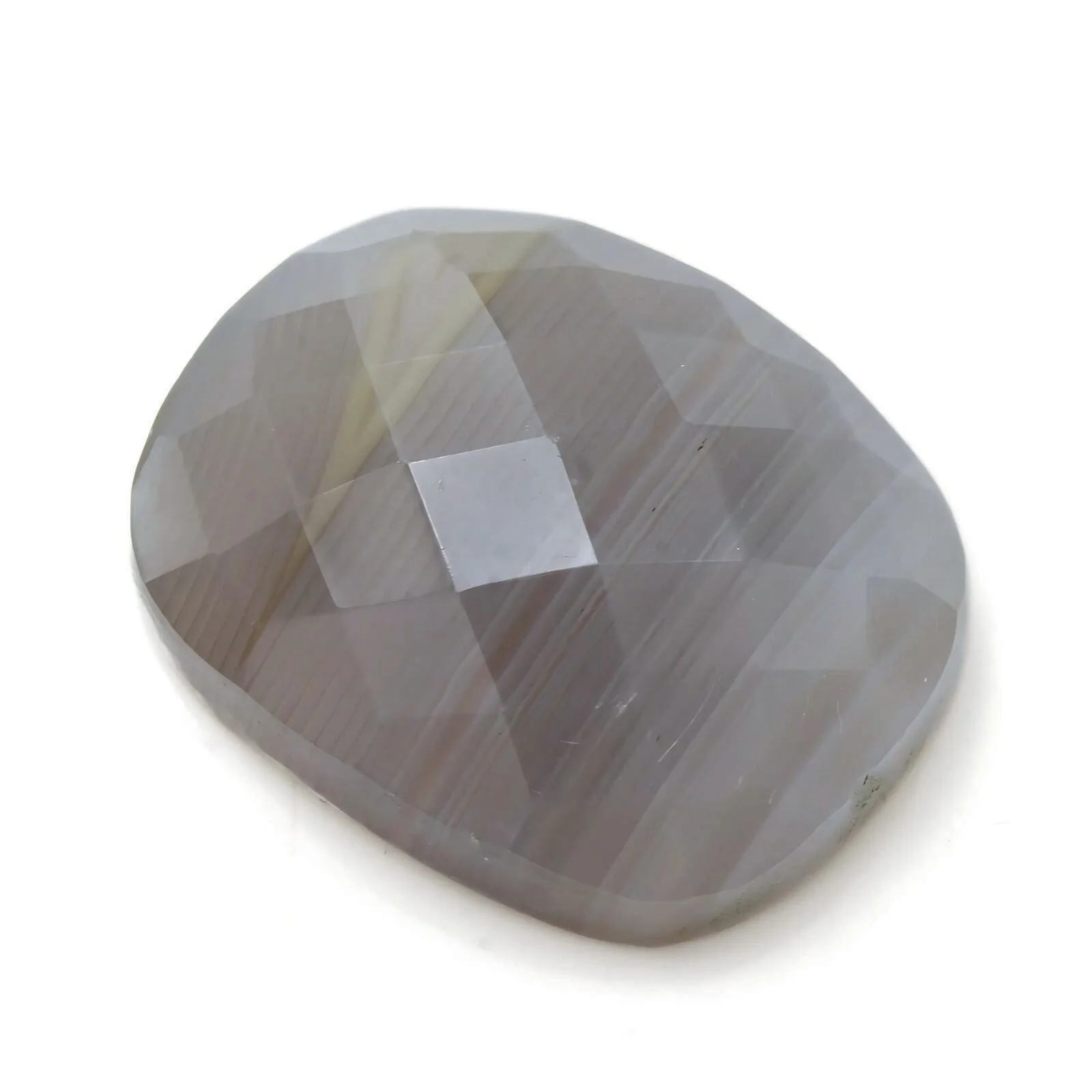 15.7Ct Elegant Milky White Natural Agate Cushion Checker Cut Gemstone - Image 4