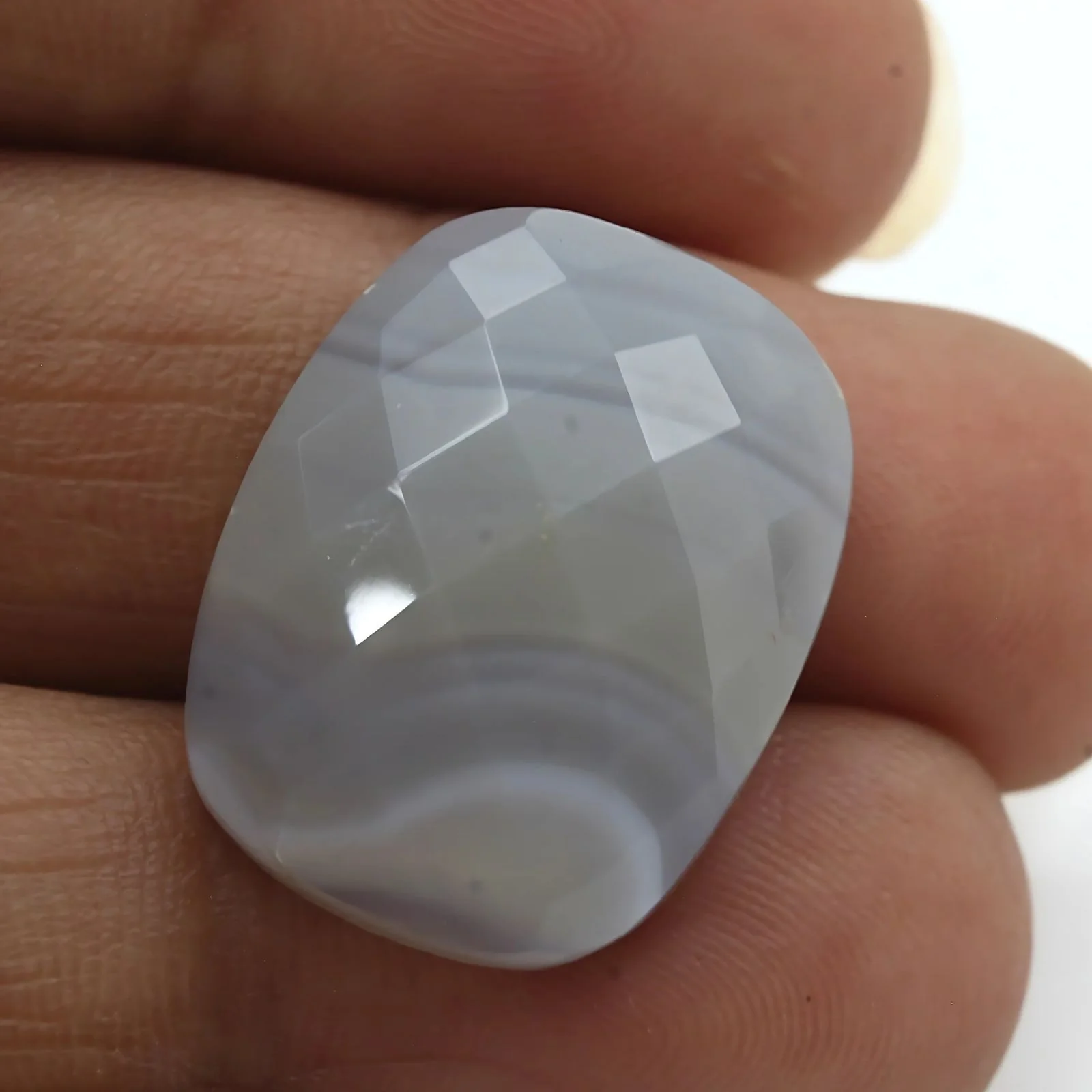 16.3Ct Carat White Agate Cushion Checkerboard Faceted Stone