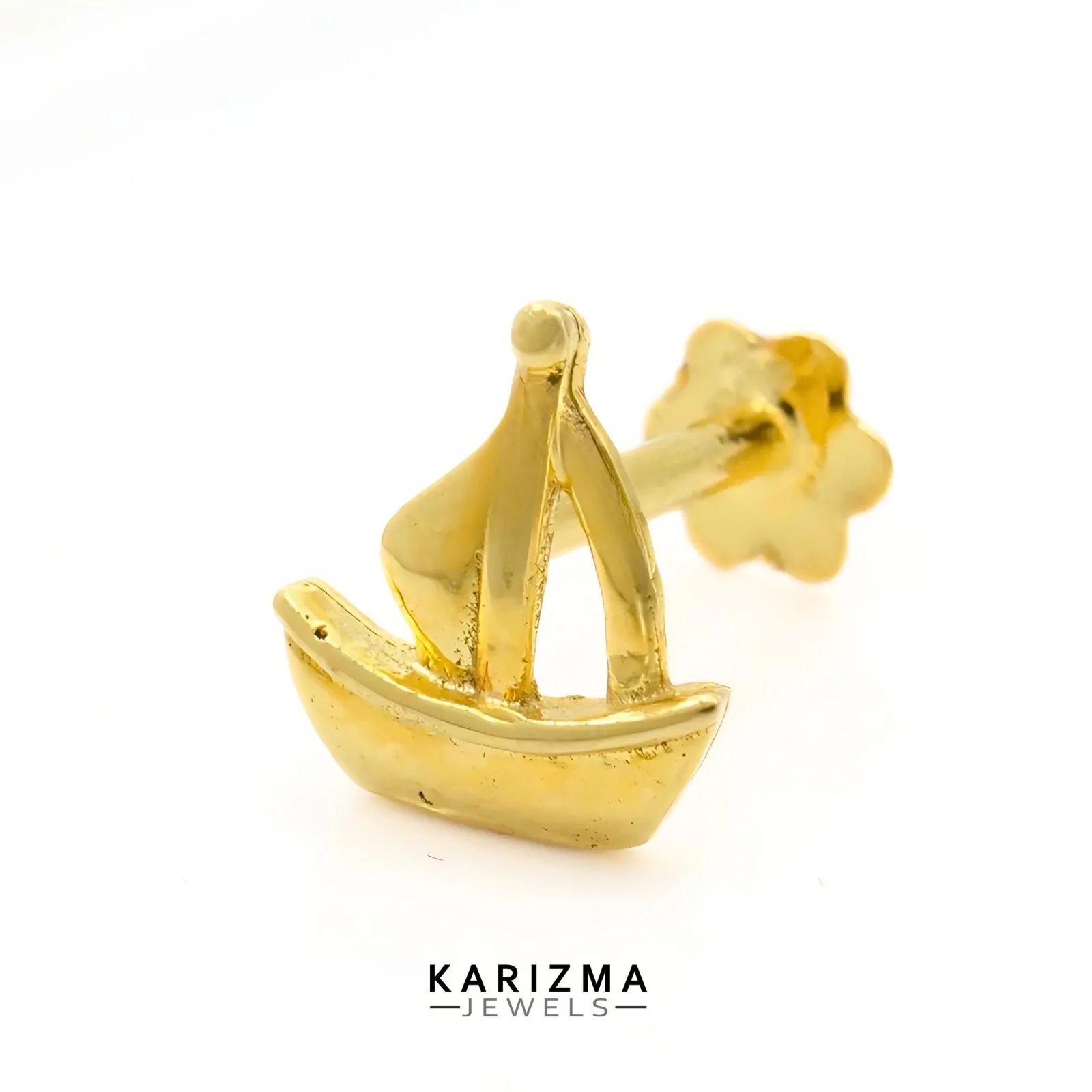 18K Real Gold fabulous Sailboat Nose stud cum Earring Gold Screw Back - Image 3