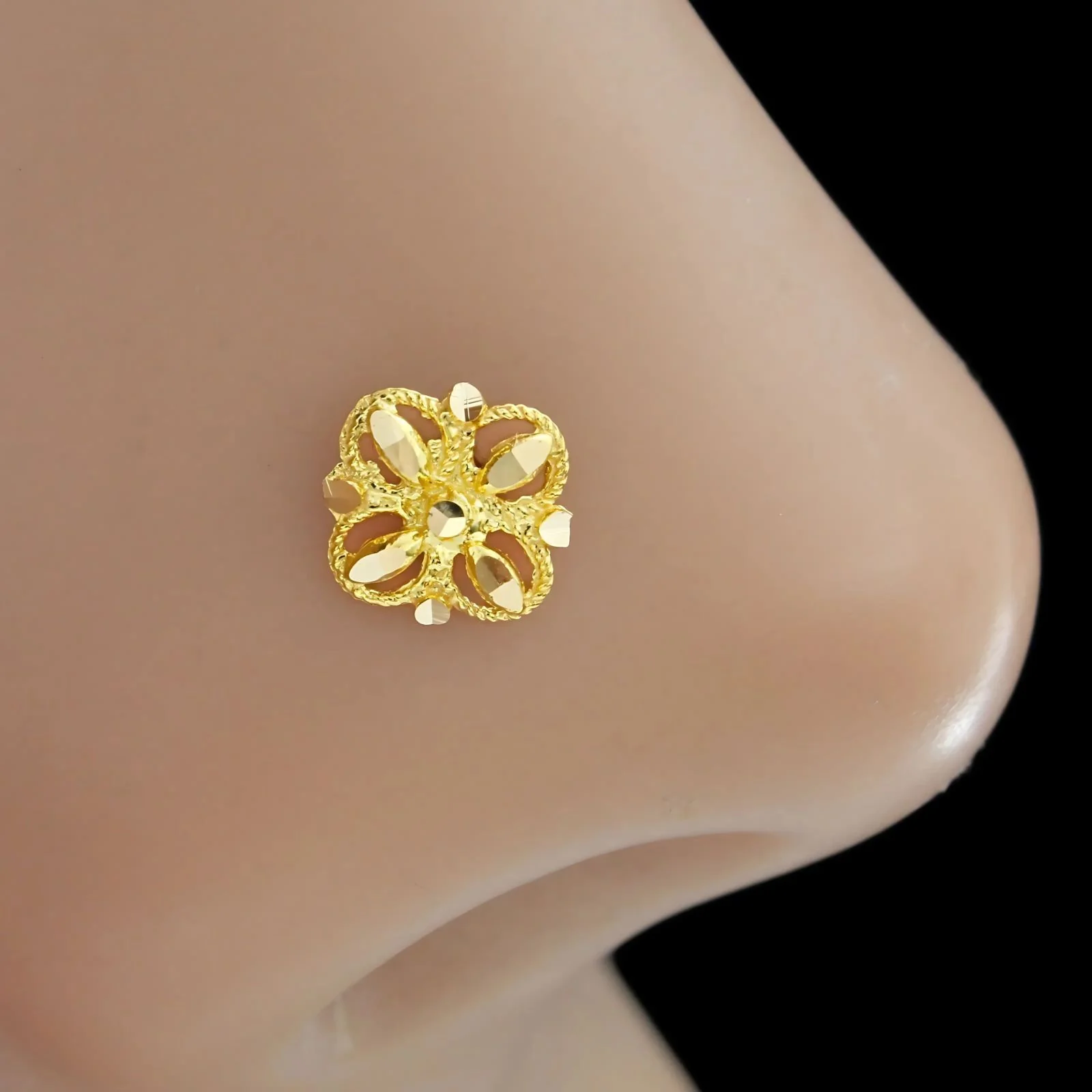 18K Real Gold handmade square Nose stud nose ring Push Pin - Image 2