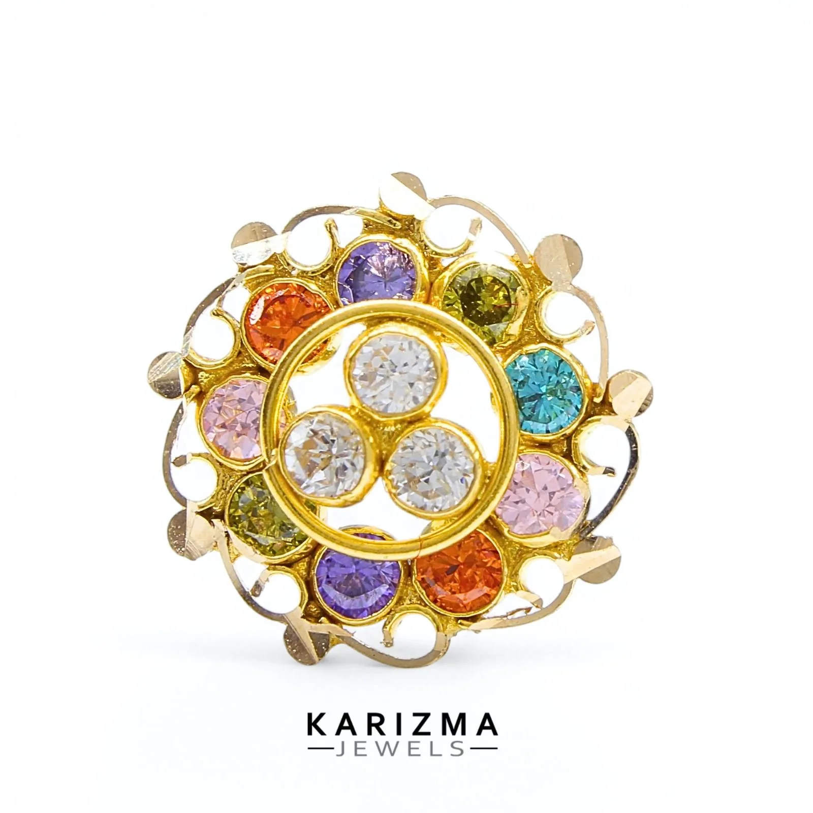 18K Real Gold Indian Women Multicolour CZ amazing Nose stud nose ring Push Pin - Image 3