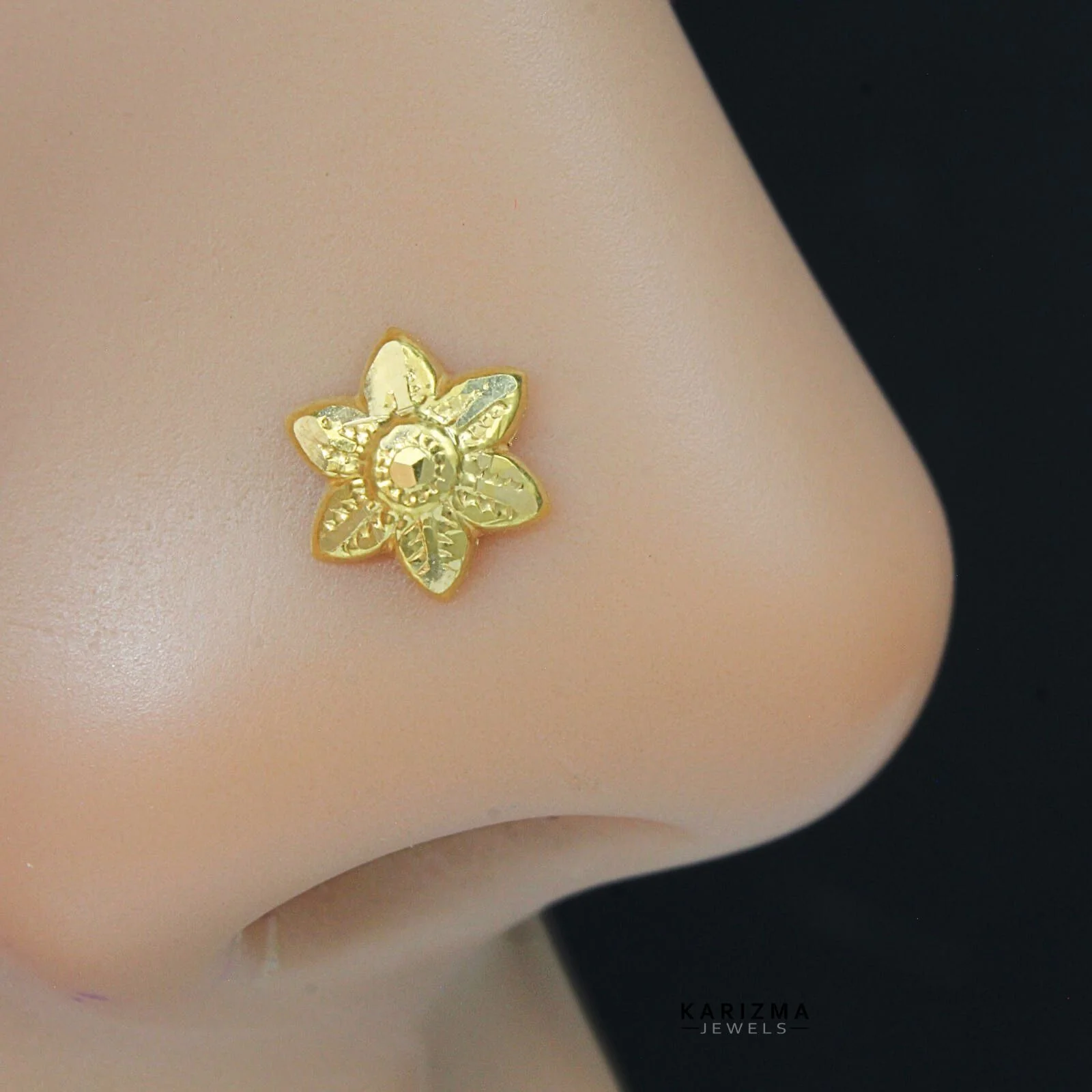 18K Real Gold Indian Women party wear Leaf Nose stud nose ring Push Pin - Image 2