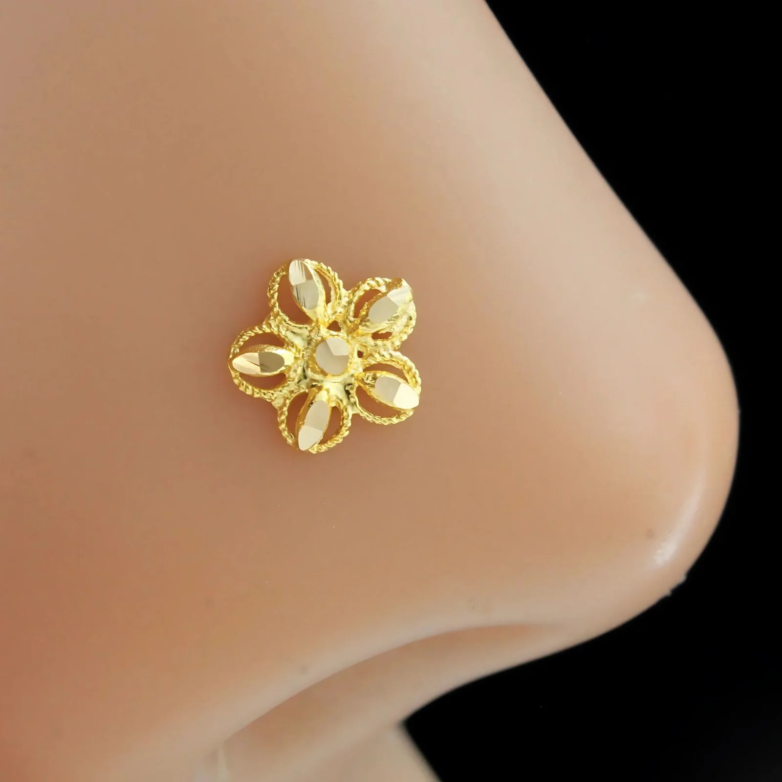 18K Real Gold Indian women Star design Nose stud nose ring Push Pin - Image 2
