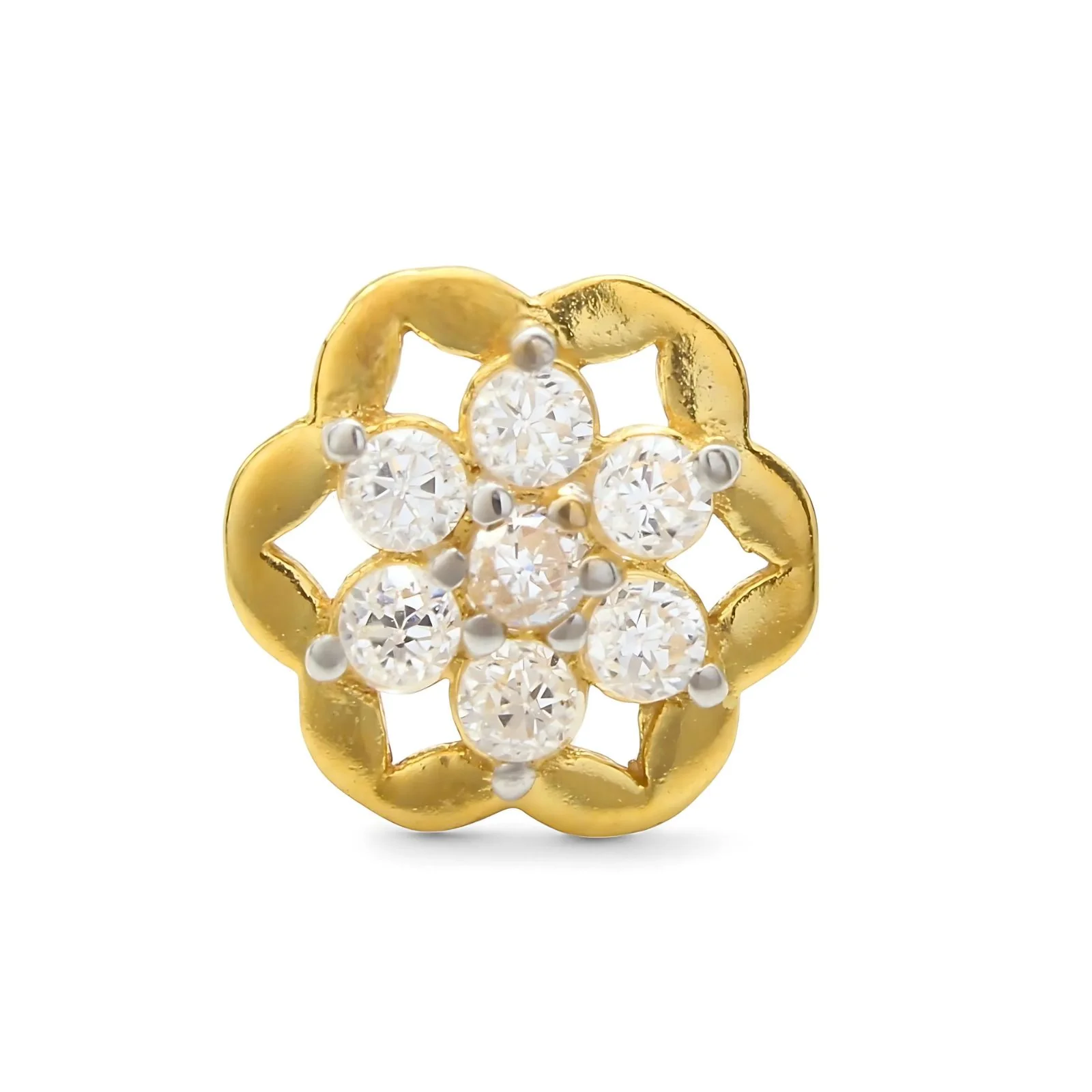 18K Real Gold Indian Women White CZ Flower Dainty Nose stud nose ring Push Pin - Image 3