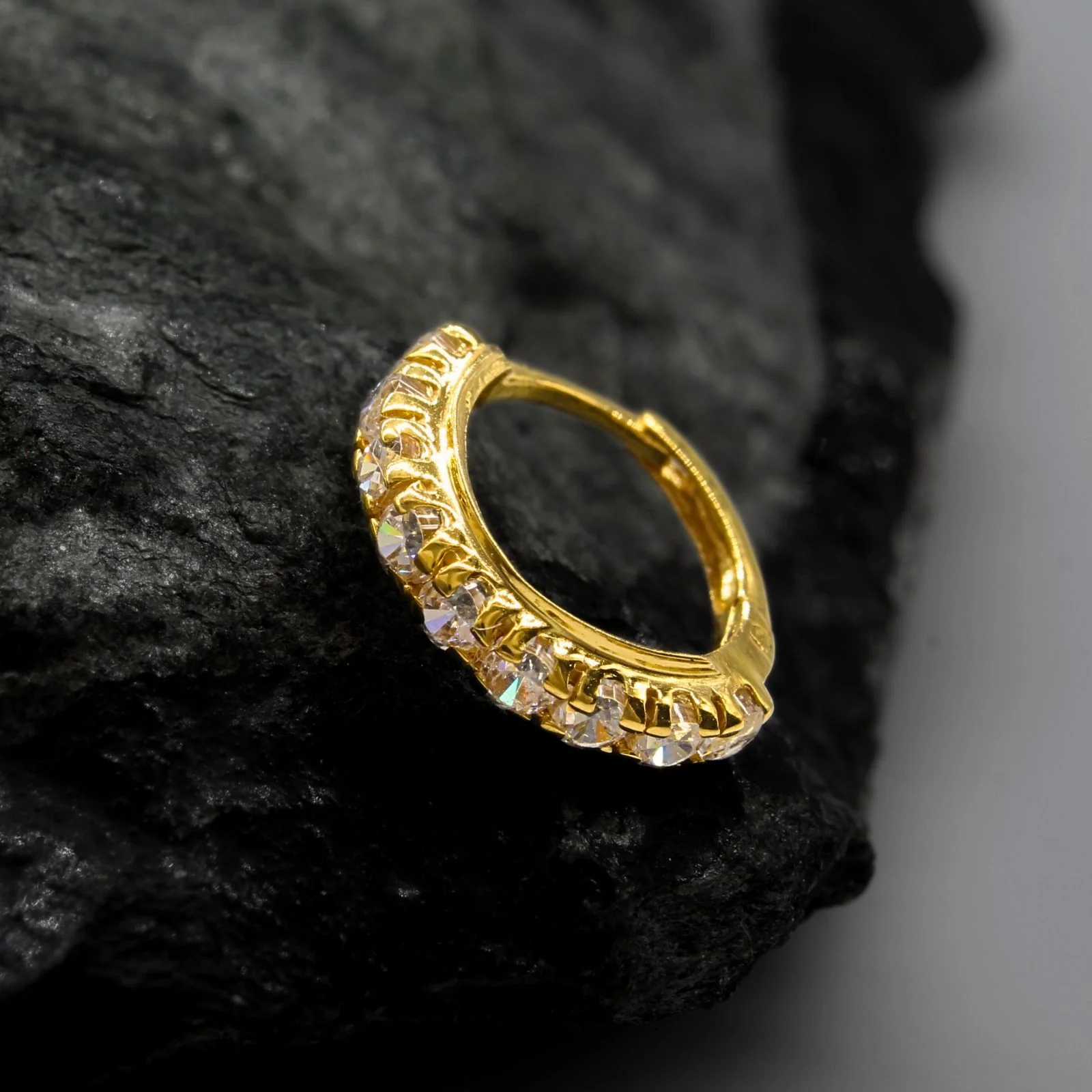 18K Real Gold Nose ring CZ Clicker Piercing fabulous Nose Hoop Ring 20g - Image 5