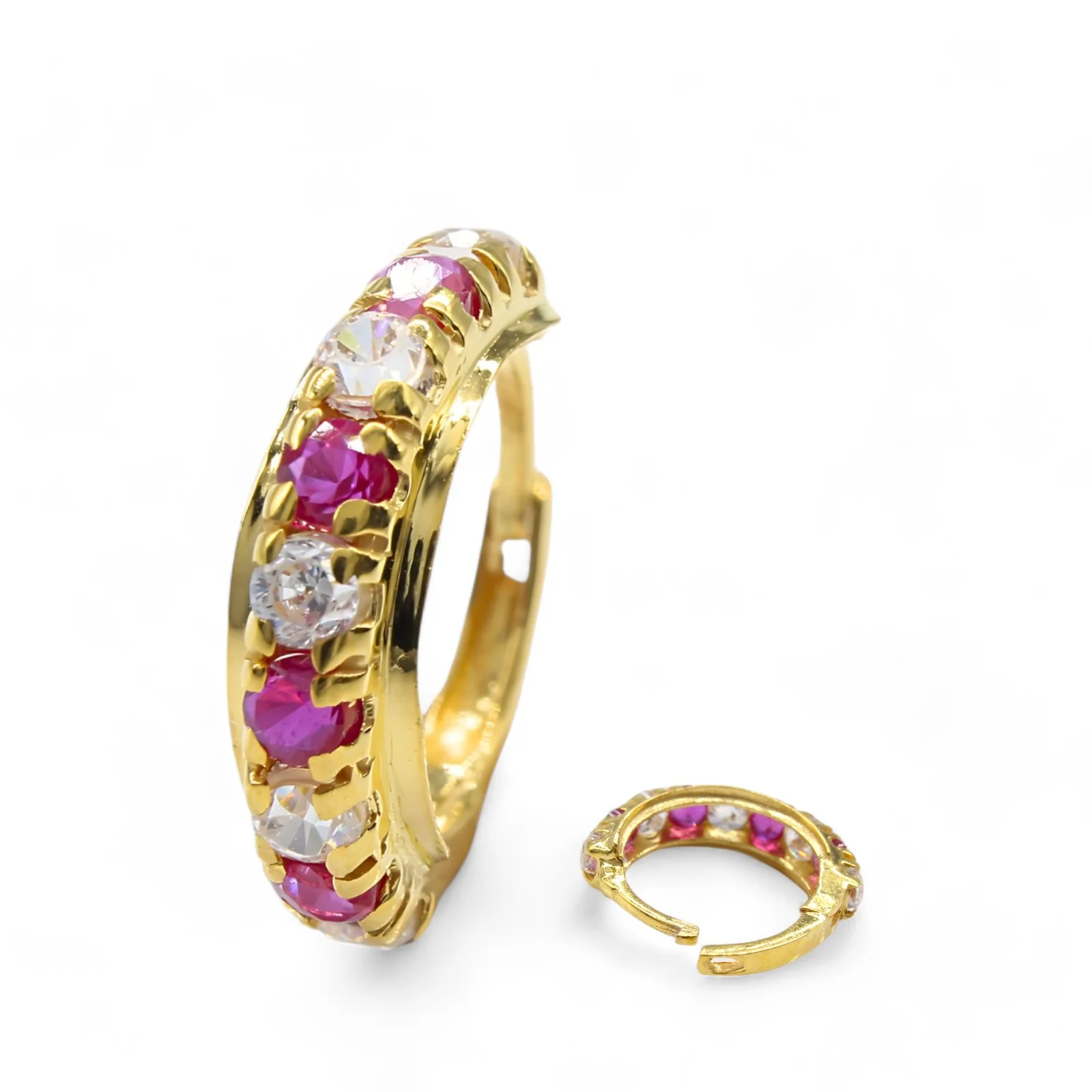 18K Real Gold Nose ring Pink White CZ bollywood stylish Clicker Nose Hoop Ring 20g - Image 3