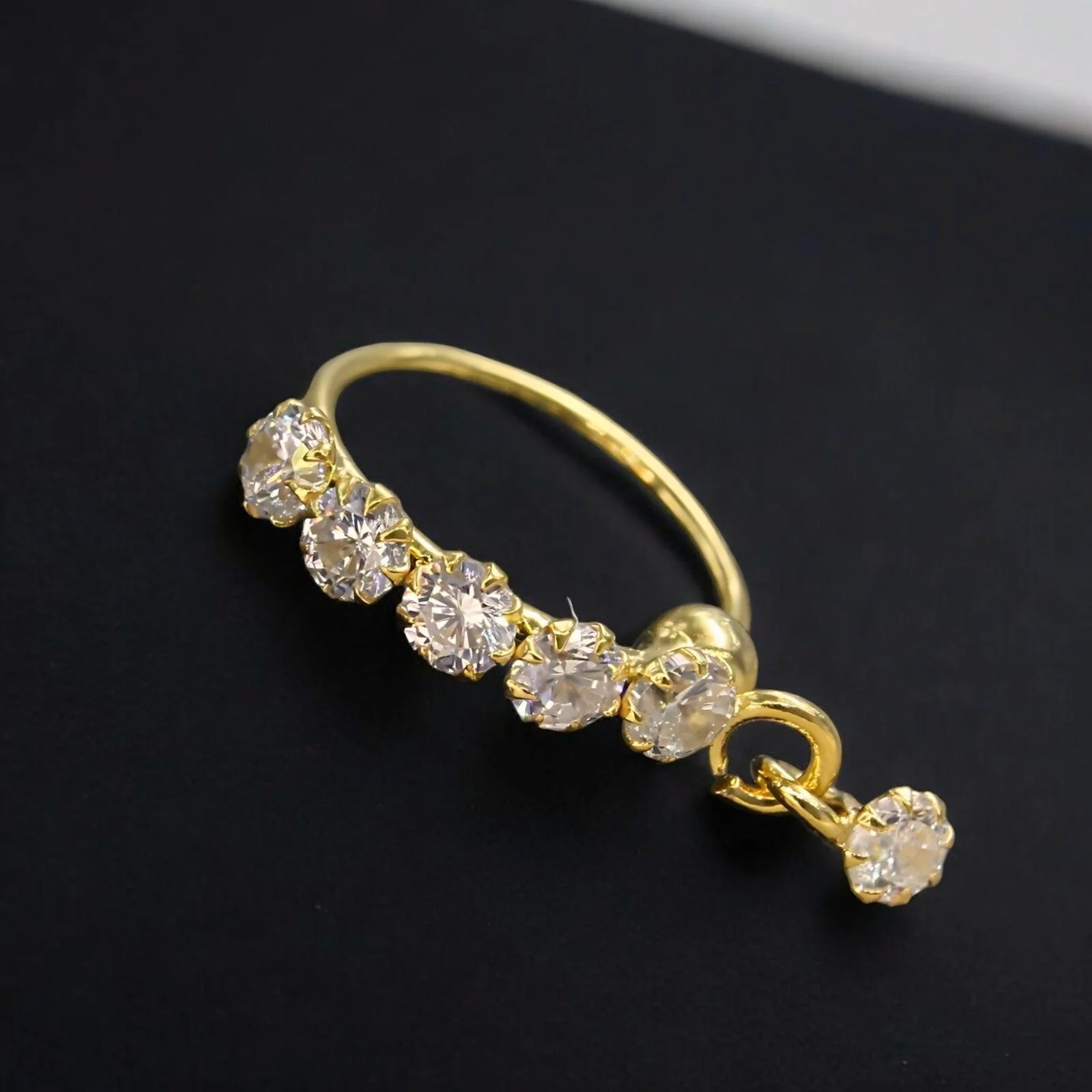 Nozera 18K Real Gold Nose ring 6 stone Piercing Nose Hoop - Image 2