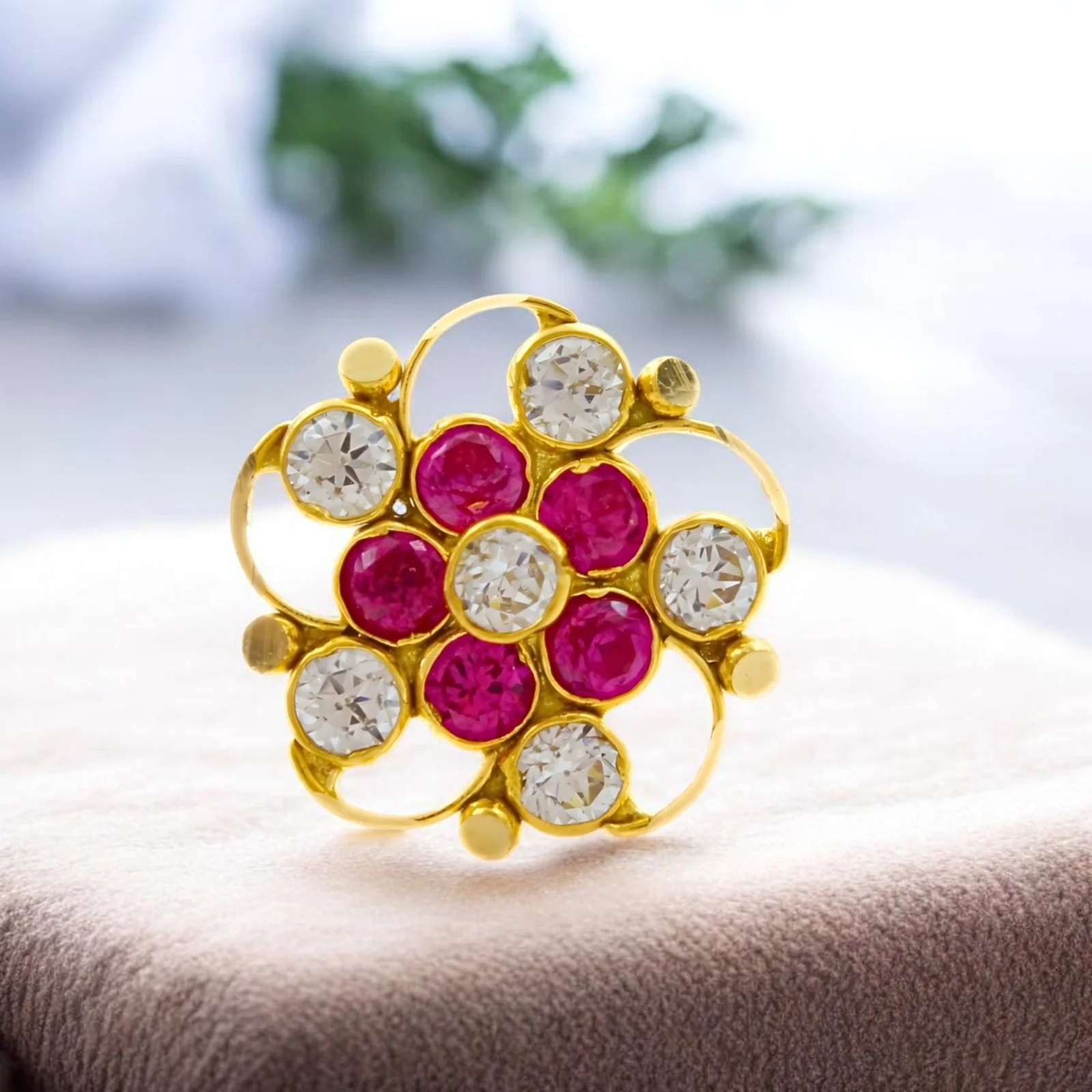 18K Real Gold Pink White CZ Nose stud nose ring Push Pin - Image 2