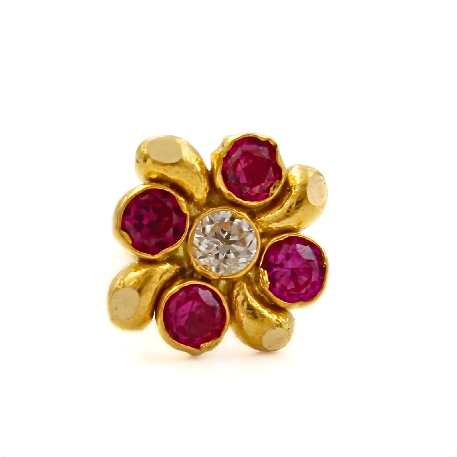 18K Real Gold Pink White CZ Square Design Nose stud nose ring Push Pin - Image 3
