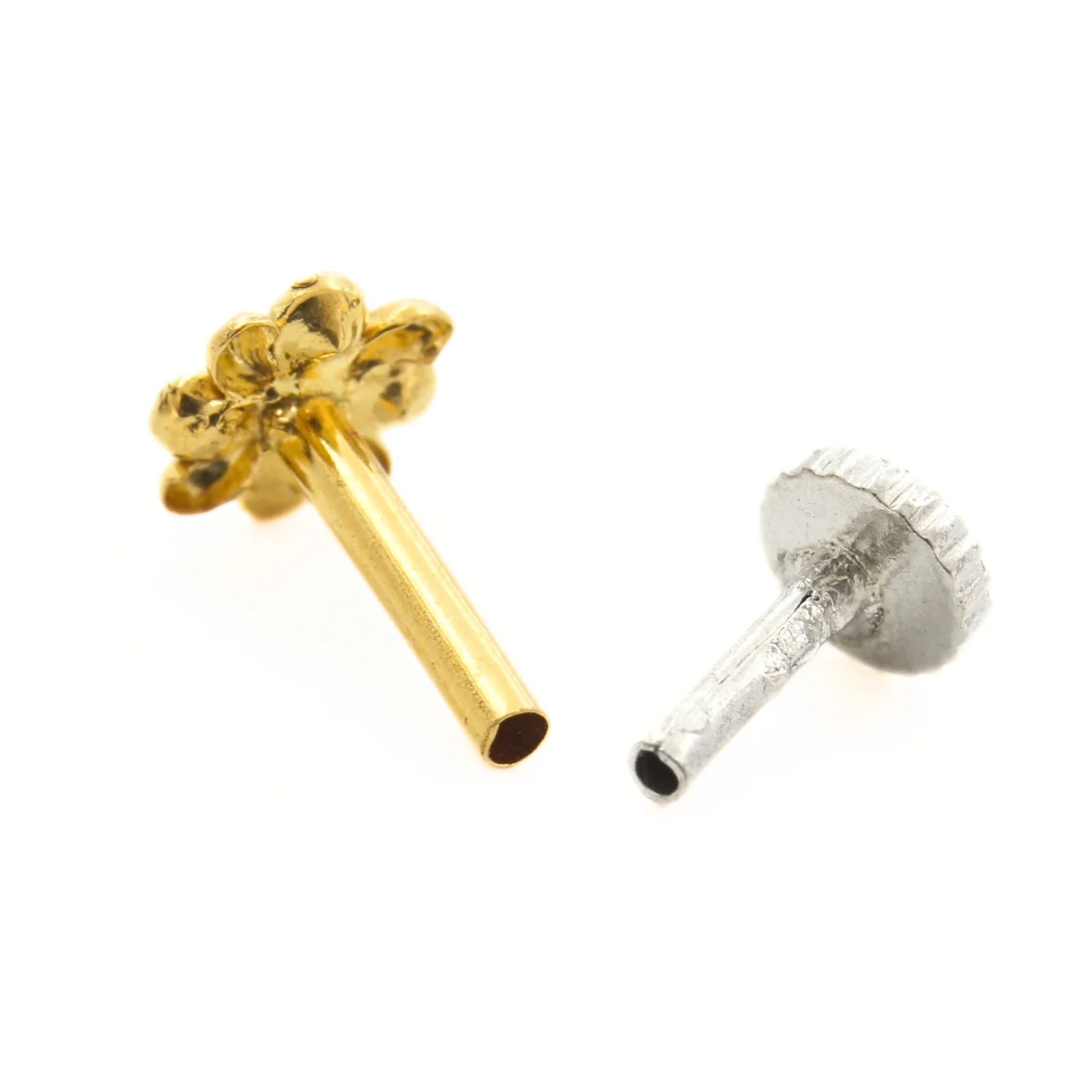 18K Real Gold Pink White CZ Square Design Nose stud nose ring Push Pin - Image 4