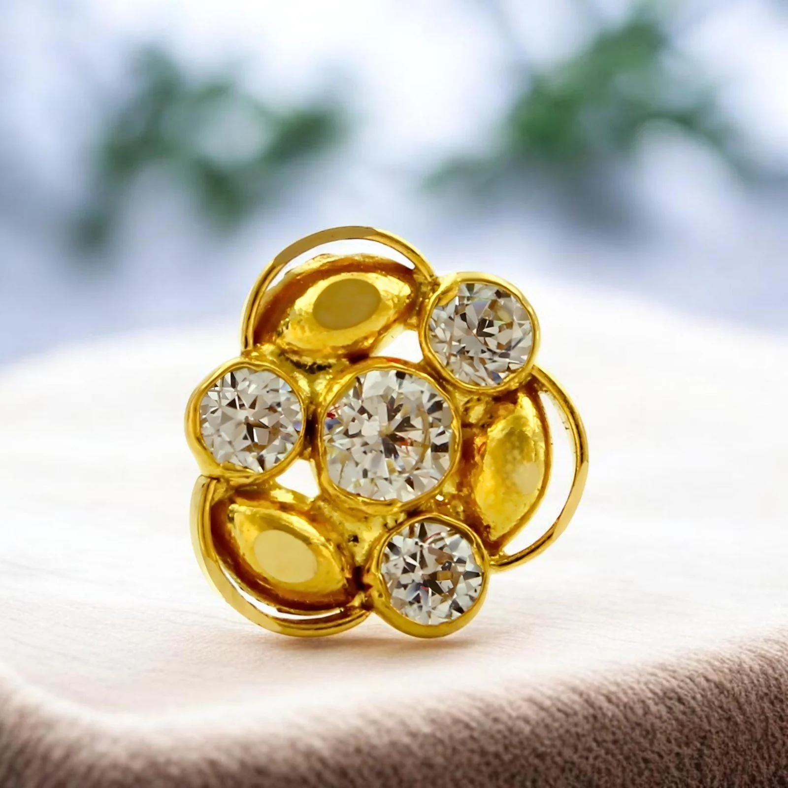 18K Real Gold White CZ Nose stud nose ring Push Pin - Image 2