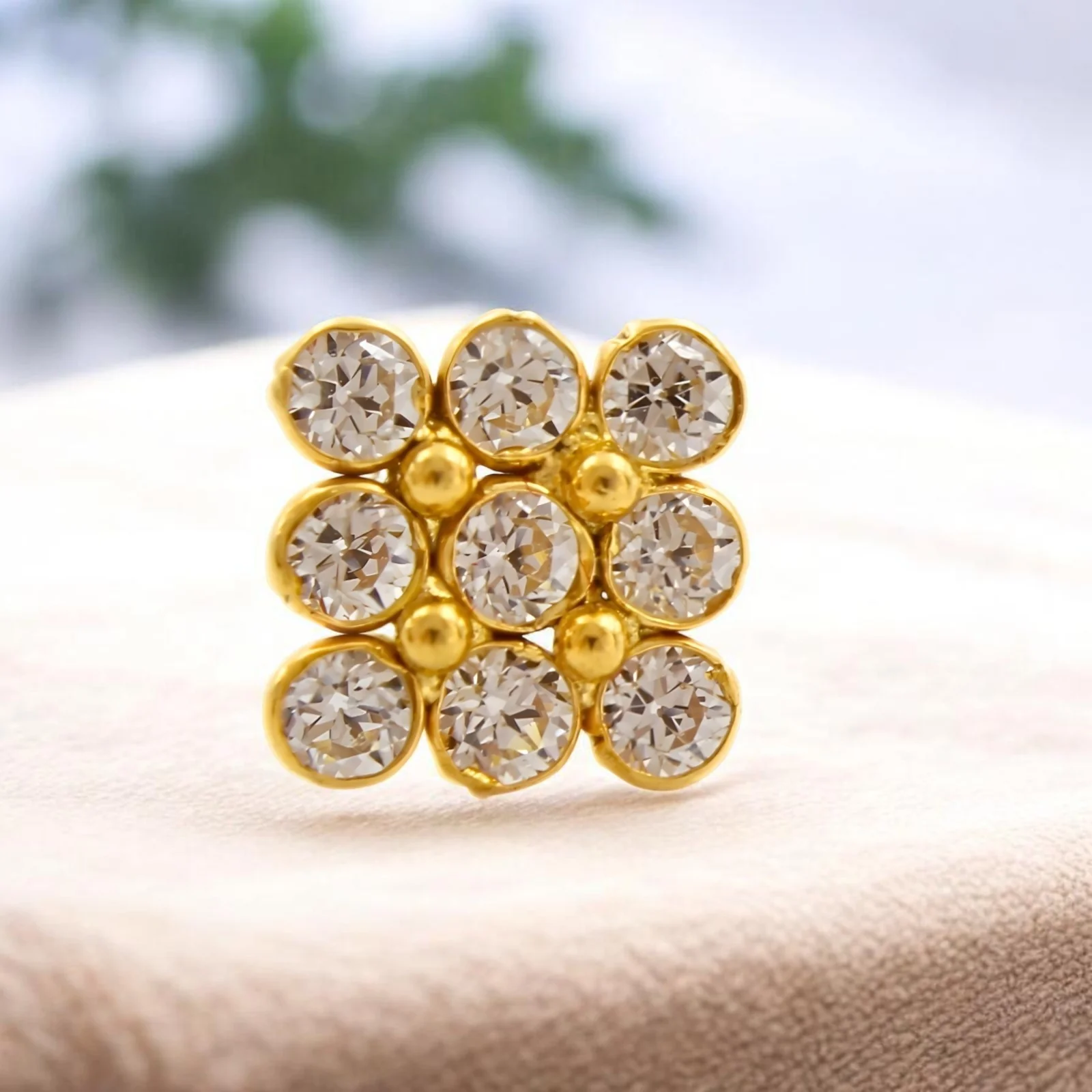 18K Real Gold White CZ Square Nose stud nose ring Push Pin - Image 2