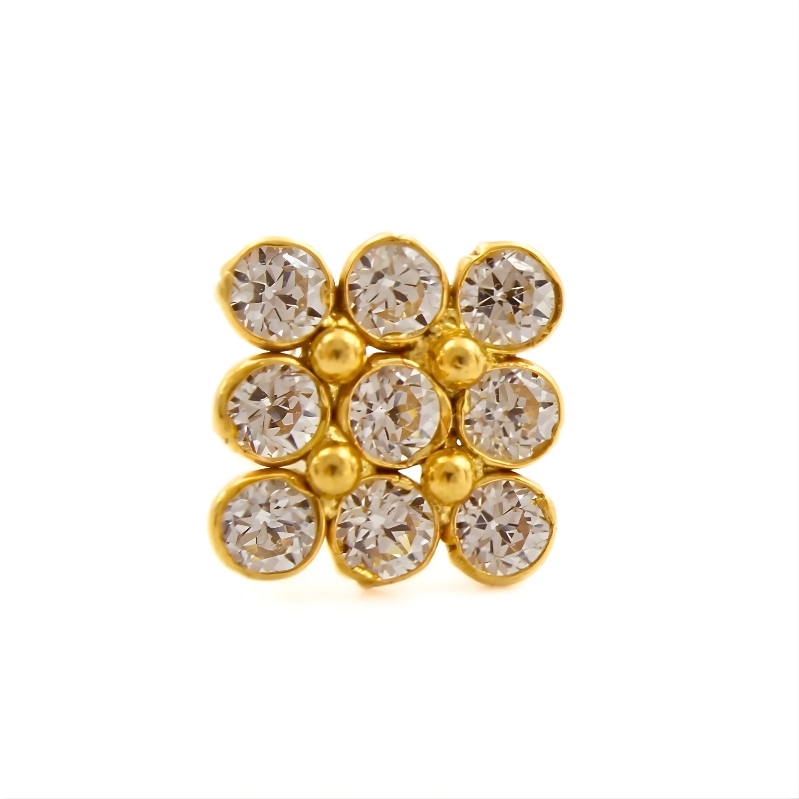 18K Real Gold White CZ Square Nose stud nose ring Push Pin - Image 3