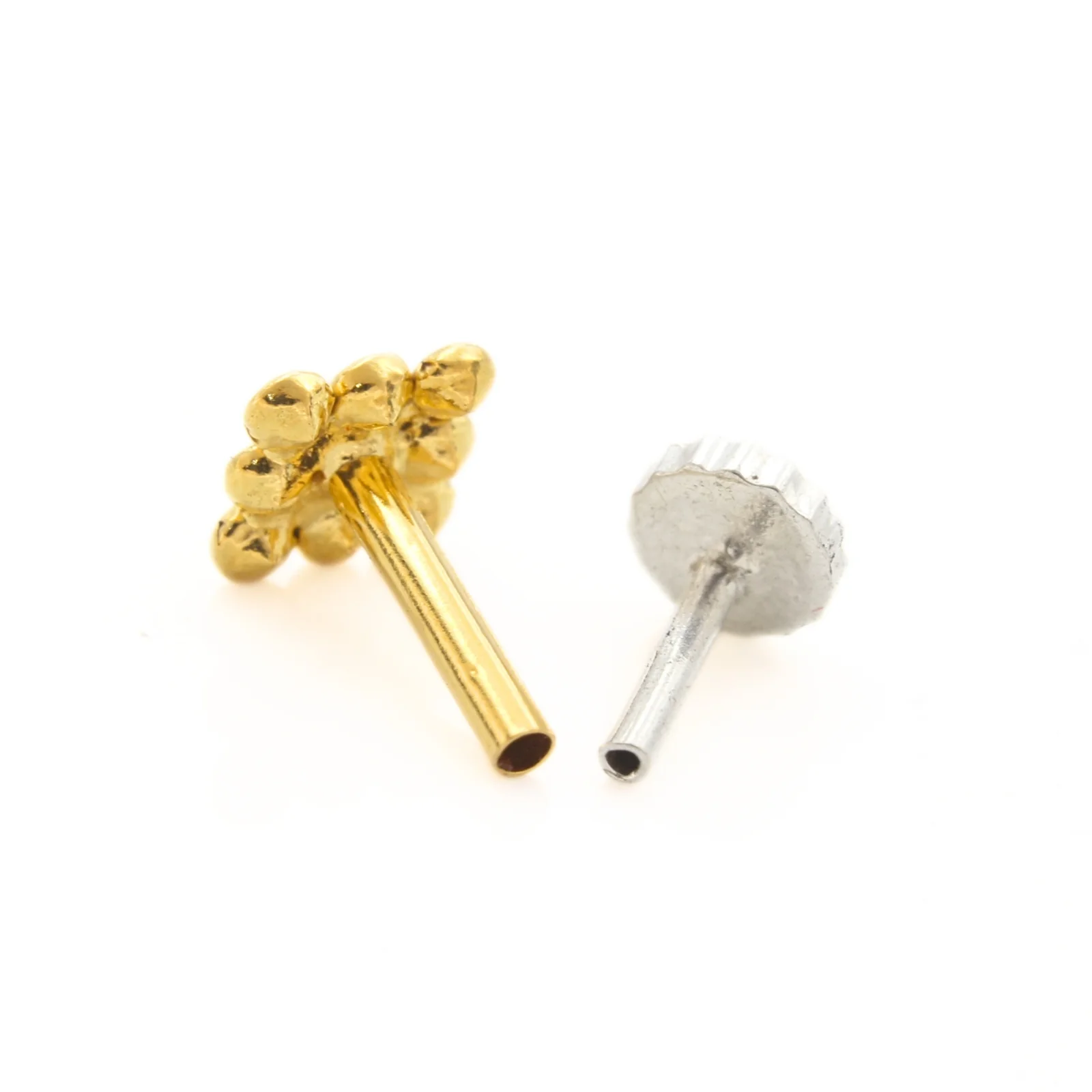 18K Real Gold White CZ Square Nose stud nose ring Push Pin - Image 4