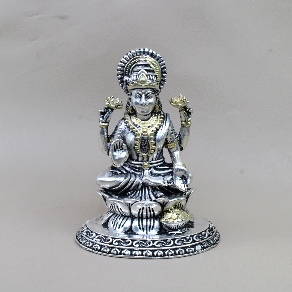 2D 925 Real Sterling Silver Oxidized Laxmi Statue religious Diwali gift - Image 3
