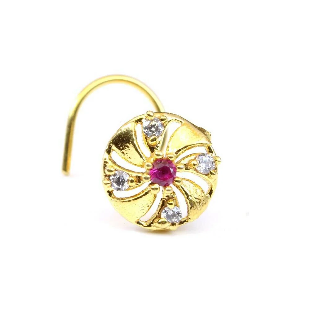 WHITE Pink Stone Floral Nose Pin - Image 2