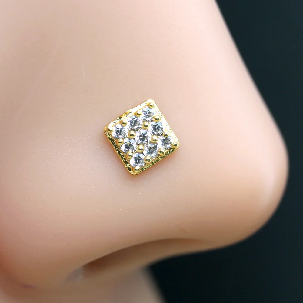 2pc Set Gold Plated square Nose Stud - Image 2