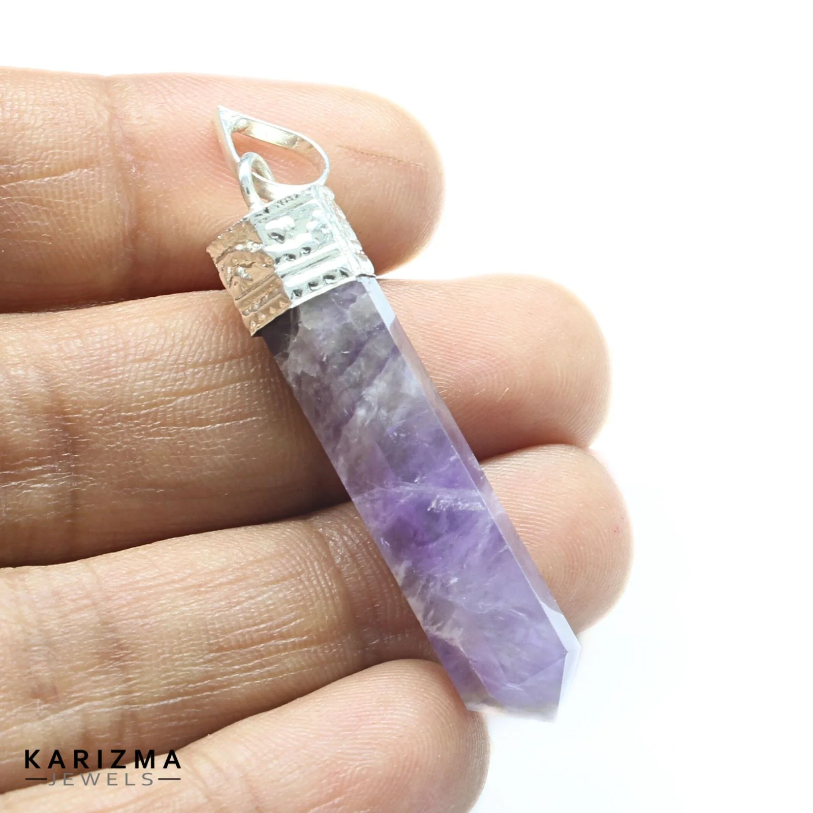 30.3Ct Amethyst Pencil Pendant – Crown Chakra Healing Point - Image 2