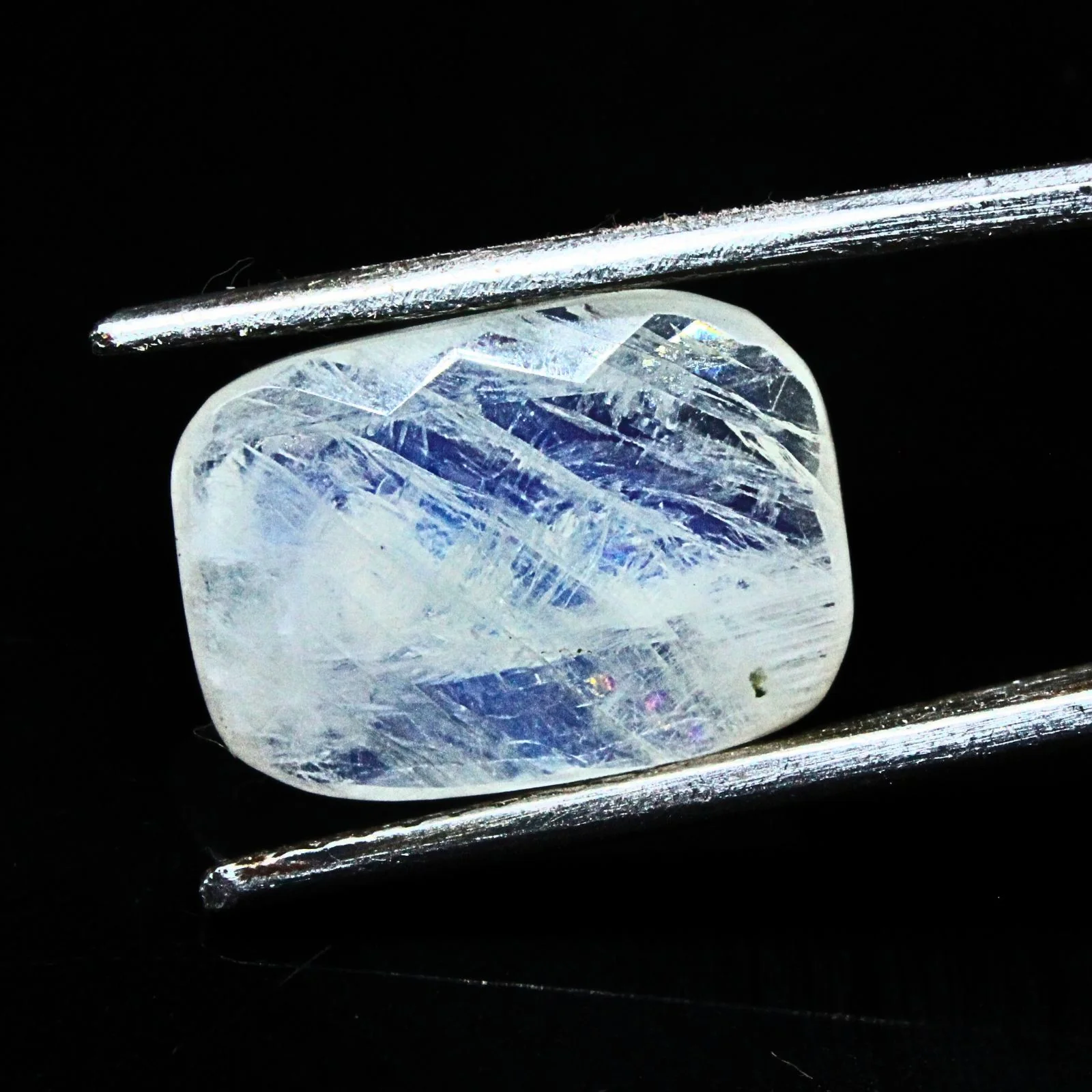 5.2Ct Natural Rainbow Moonstone Cushion Cut Cloudy White Gemstone