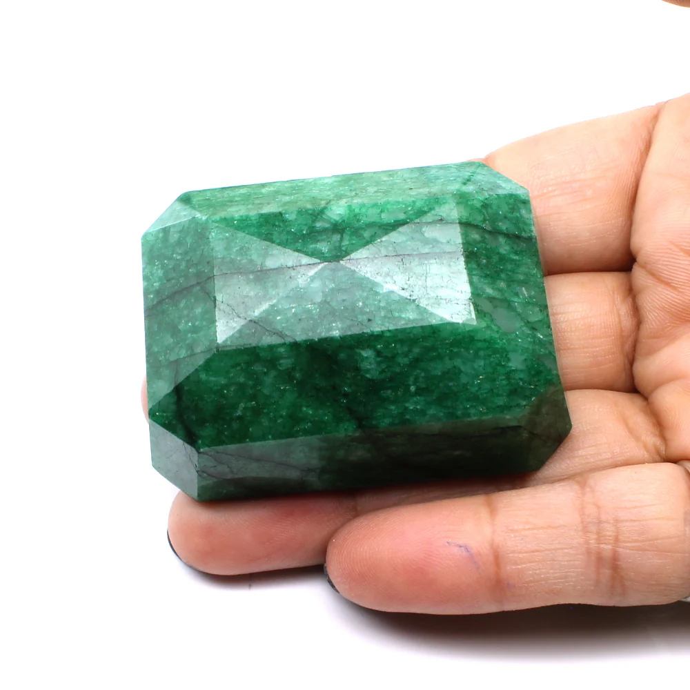 536Ct Natural Green Emerald Vibrant Rectangle Faceted Gemstone - Image 3