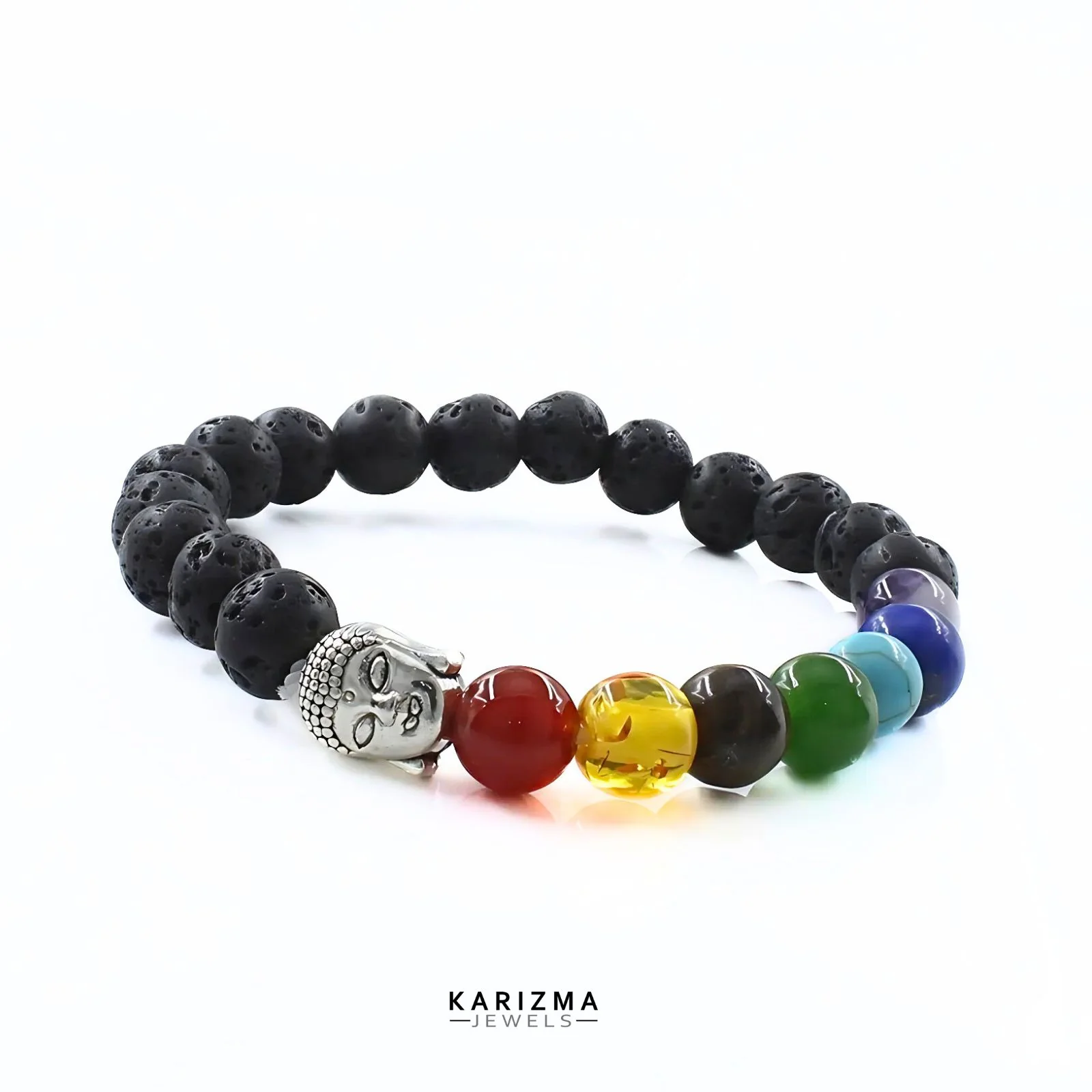 7 Chakras Lava Rock Beads Black Stones Bracelet - Image 3