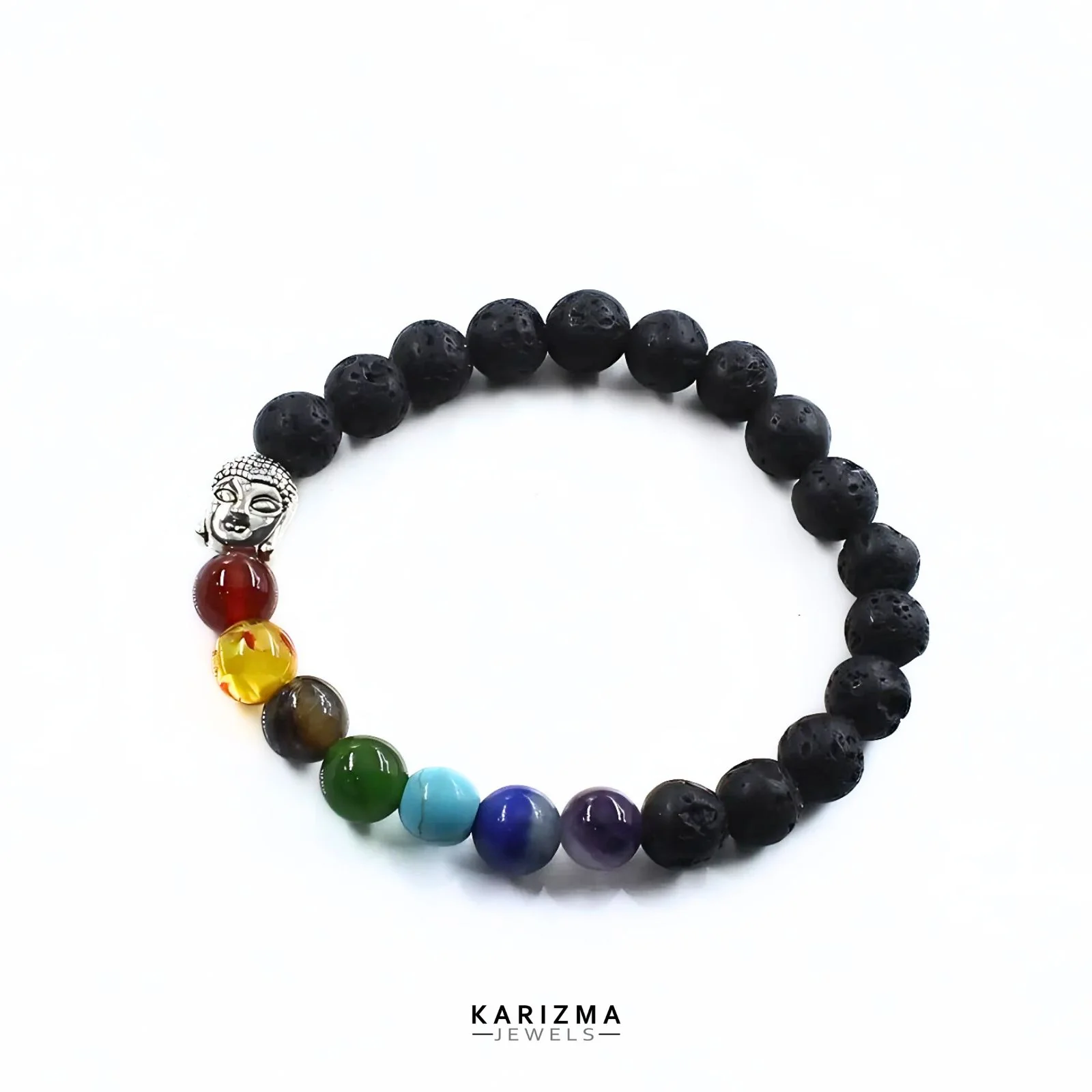 7 Chakras Lava Rock Beads Black Stones Bracelet - Image 4