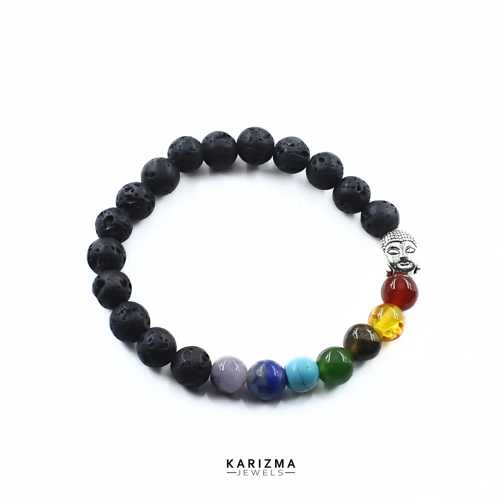 7 Chakras Lava Rock Beads Black Stones Bracelet - Image 5