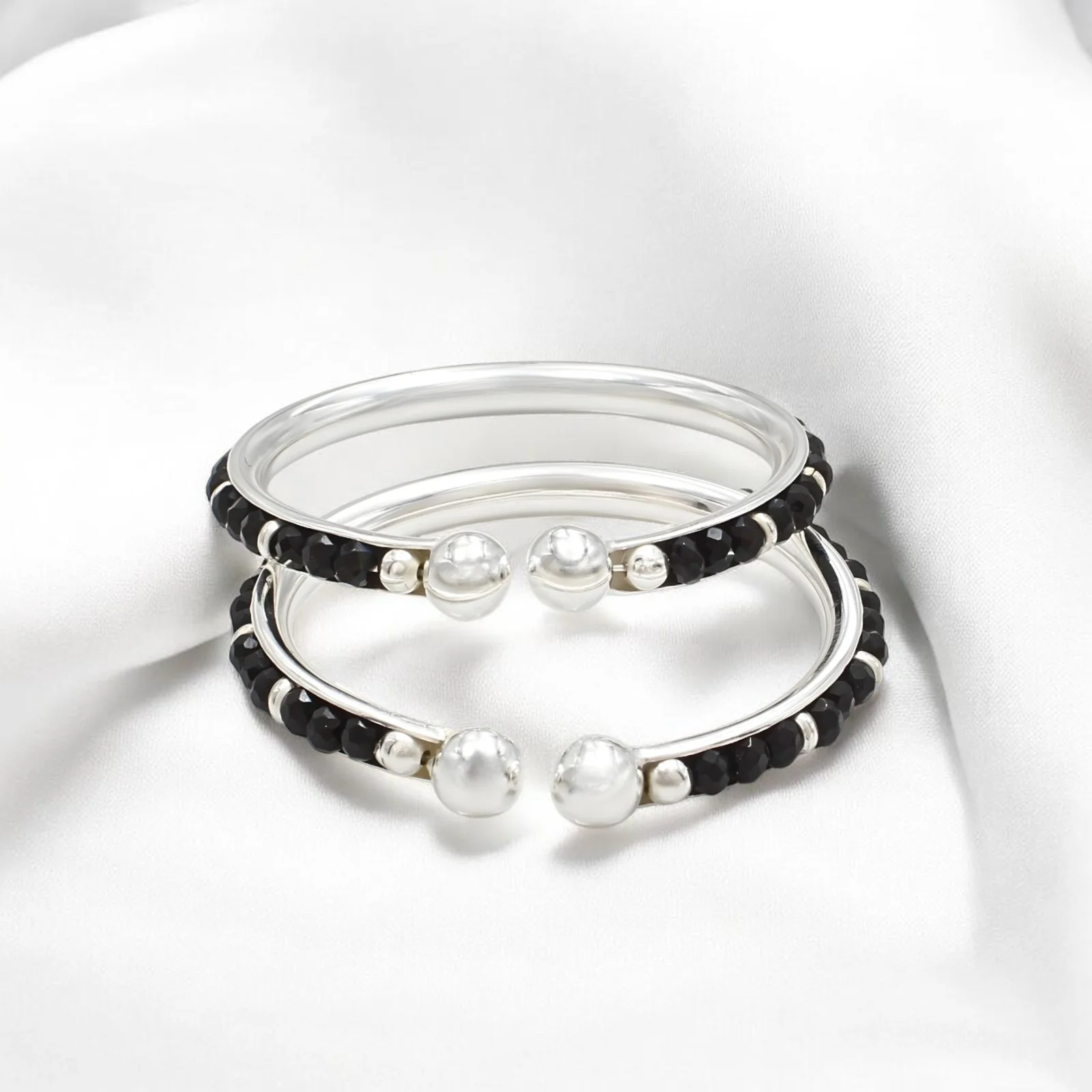 925 Real Silver Black Beads Nazariya kids Bangles Bracelet - Pair - Image 3