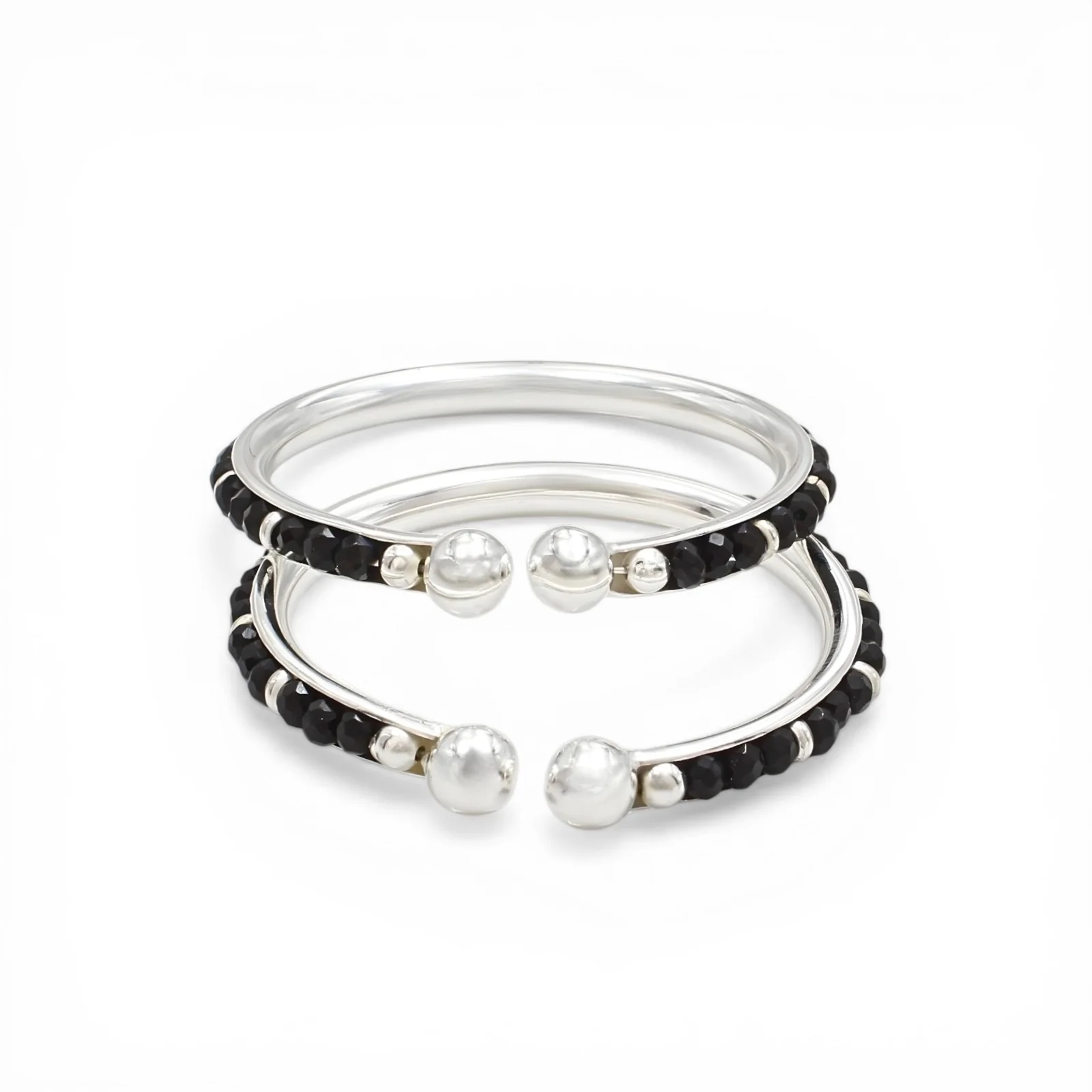 925 Real Silver Black Beads Nazariya kids Bangles Bracelet - Pair - Image 5
