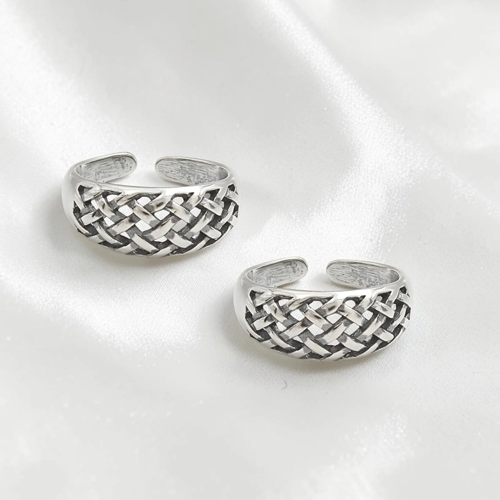 925 Real Silver Braided Weave Adjustable Antique Toe Ring for Women