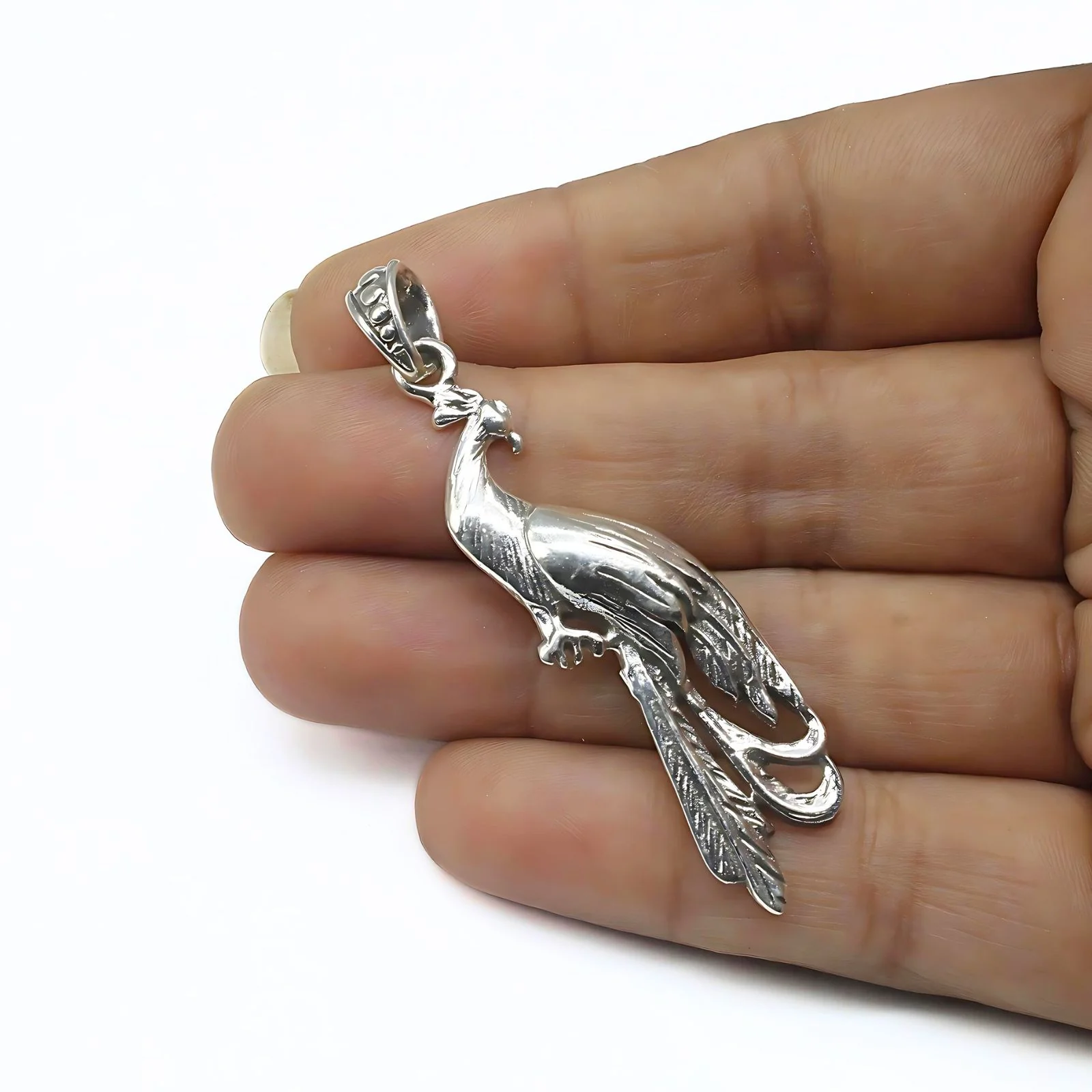 925 Real Silver Peacock Elegance handmade Unisex Pendant - Image 3