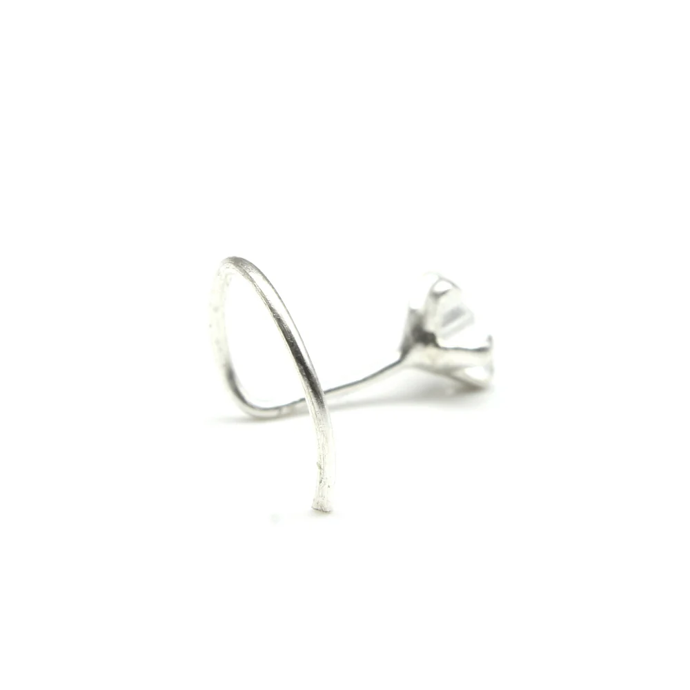 Tiny Star CZ Twisted Silver Nose Piercing - Image 3