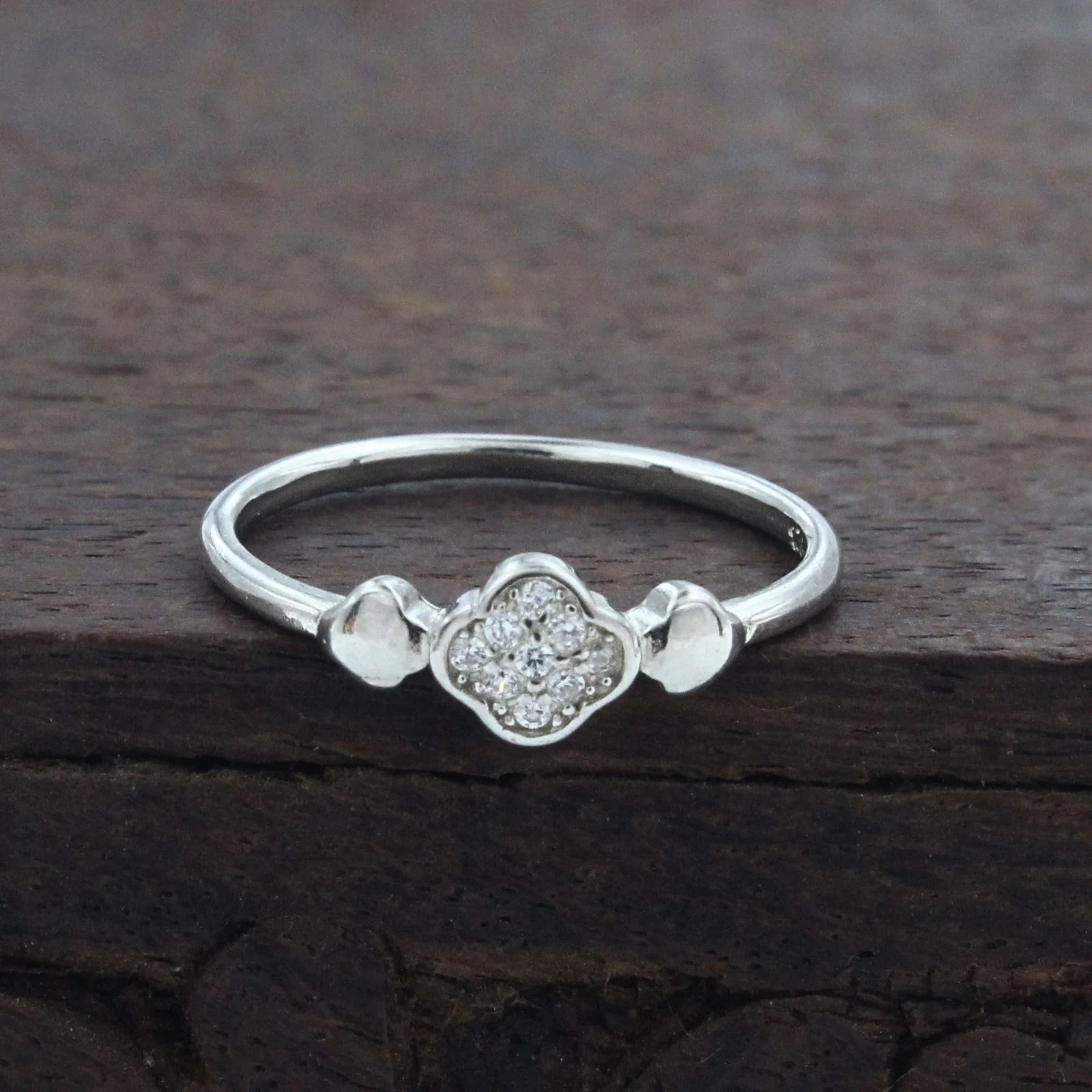 925 Real Silver White CZ Sparkling Quatrefoil Ring