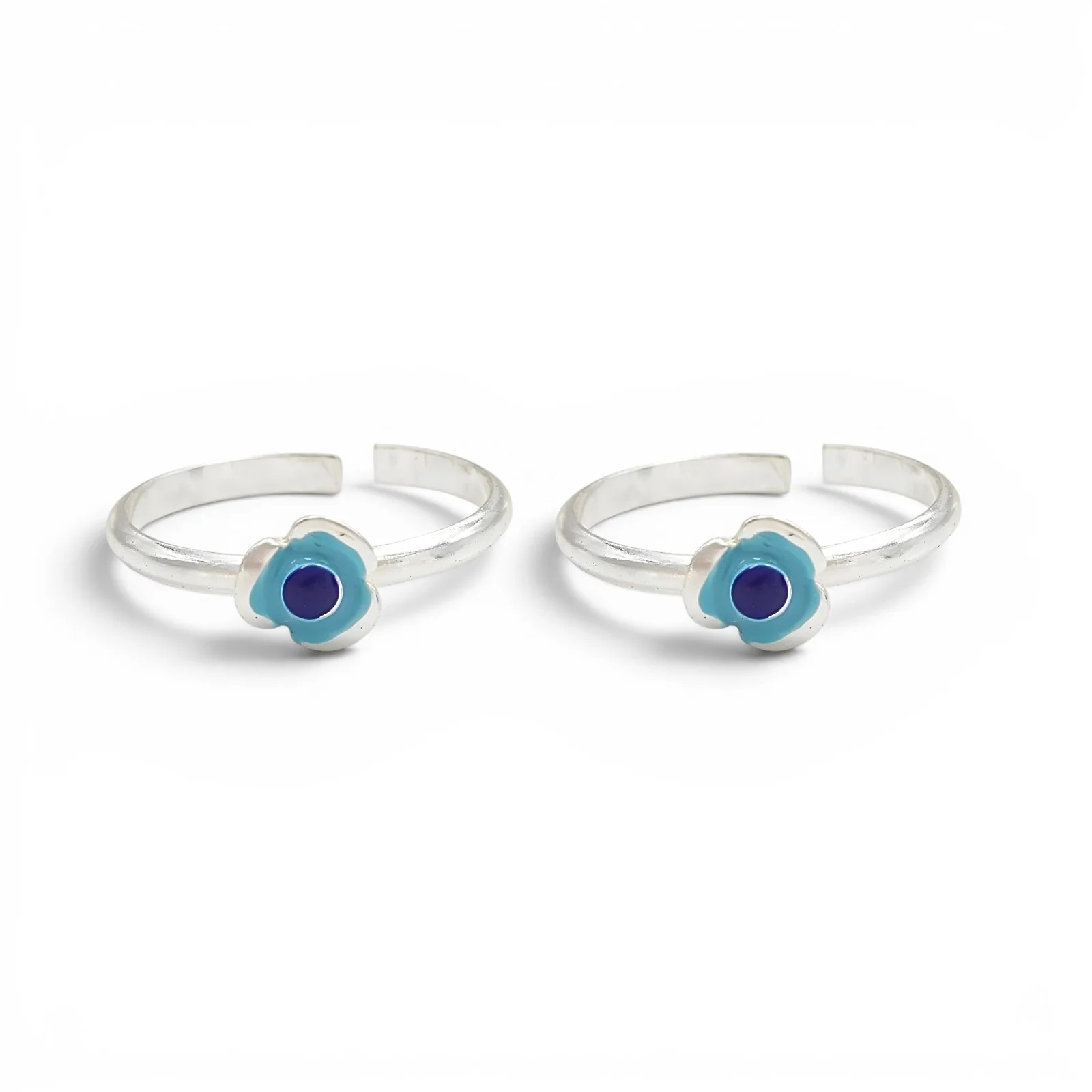 925 Real Silver Women Blooming Blue Flower Toe Ring - Pair - Image 2