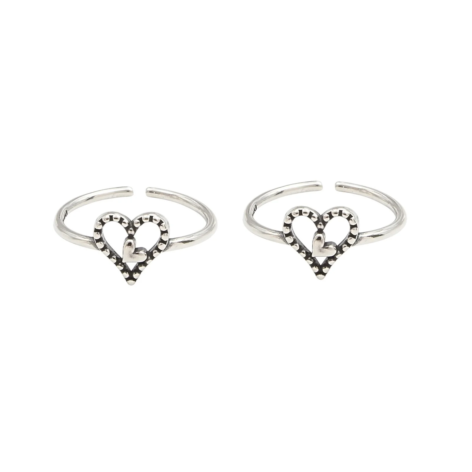 925 Real Silver Women Long-lasting Oxidized Double Heart Toe Ring - Pair - Image 3