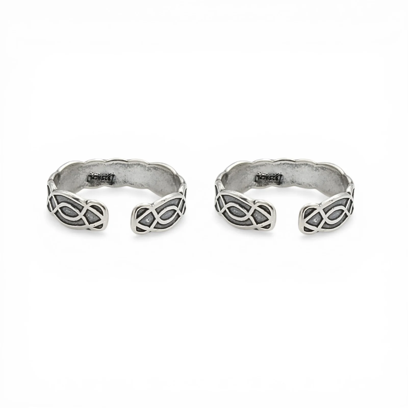 925 Real Silver Women Oxidized Celtic Knot design Toe Ring- Pair - Image 4
