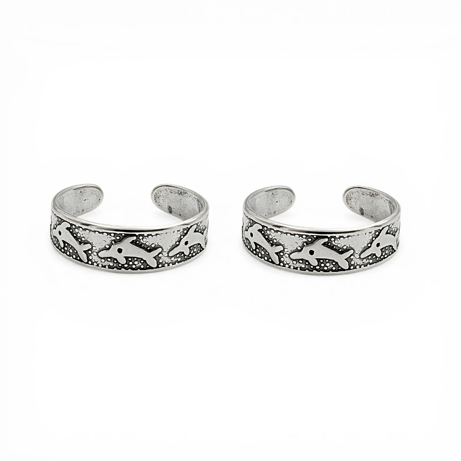 925 Real Silver Women Oxidized Dolphin design Toe Ring - Pair - Image 3