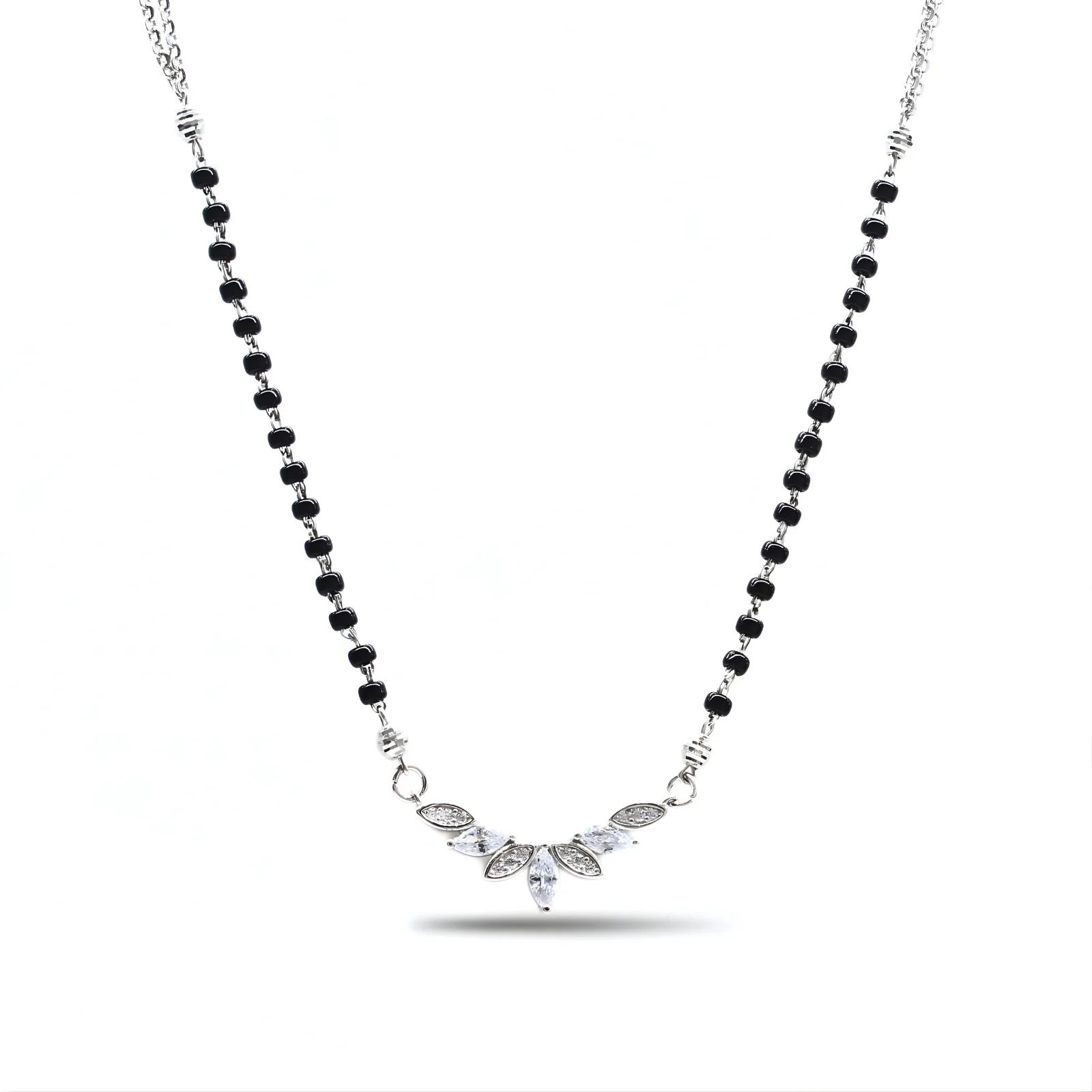 925 Real Sterling Silver Black Beads Floral Leaf CZ Mangalsutra women chain for wife - Image 2