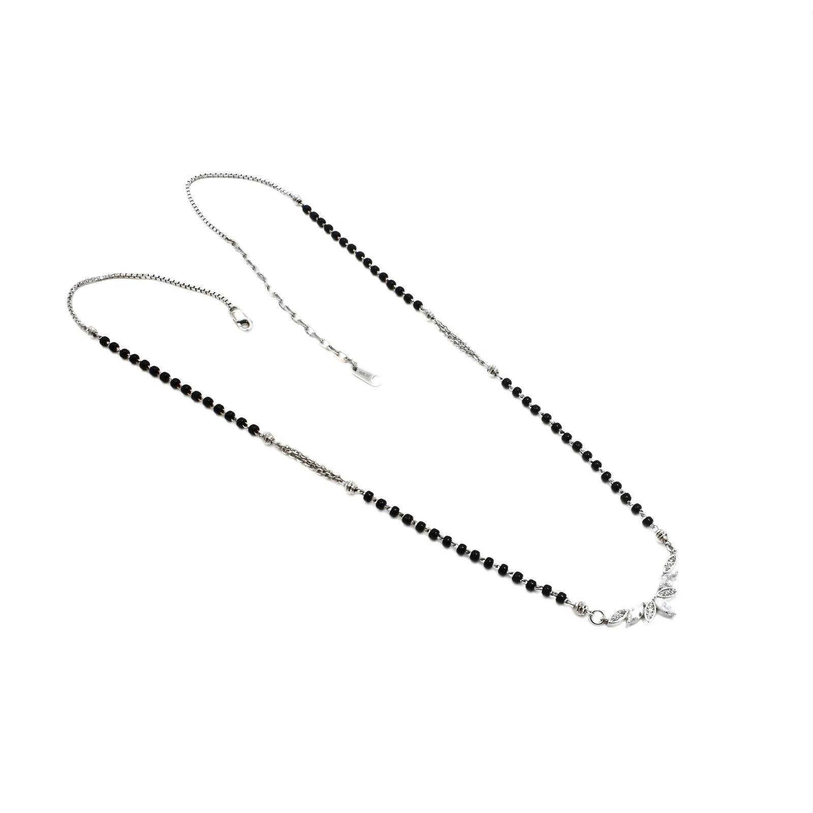 925 Real Sterling Silver Black Beads Floral Leaf CZ Mangalsutra women chain for wife - Image 3