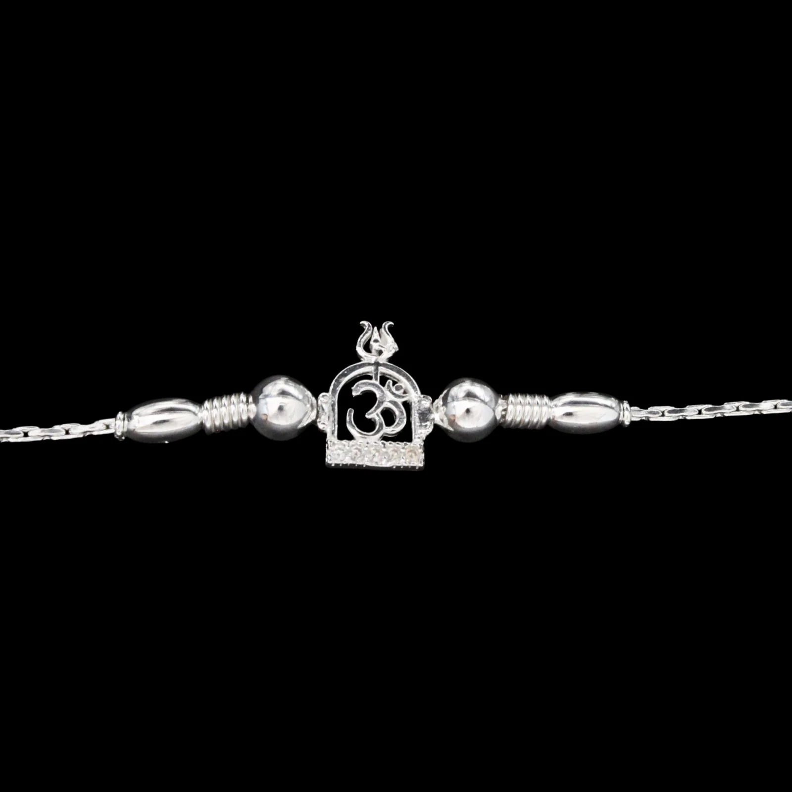 925 Real Sterling Silver Bracelet White cz Om design Rakhi  7.5" - Image 4