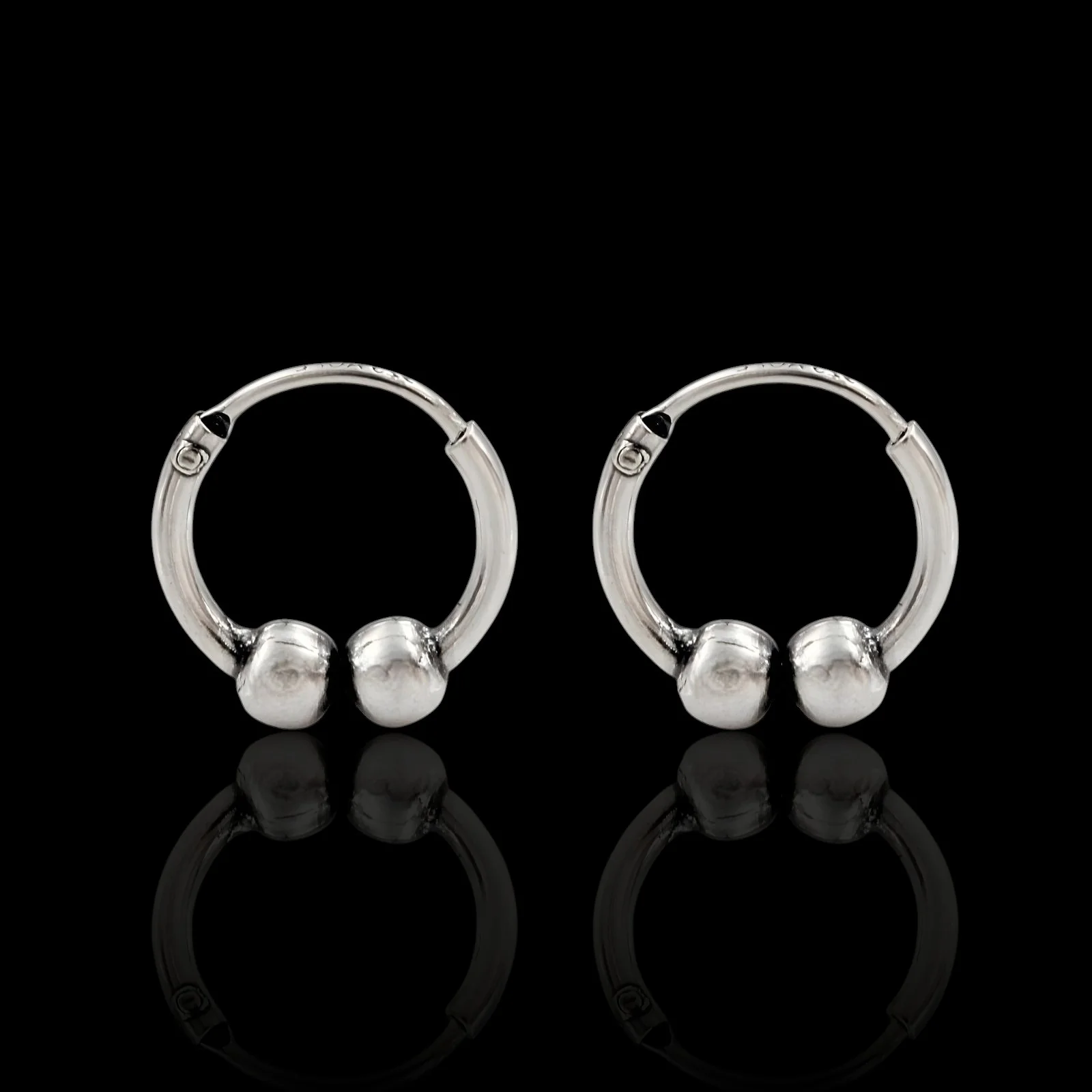 925 Real Sterling Silver Oxidized  Double ball bali hoop earrings for Girls - Pair - Image 2