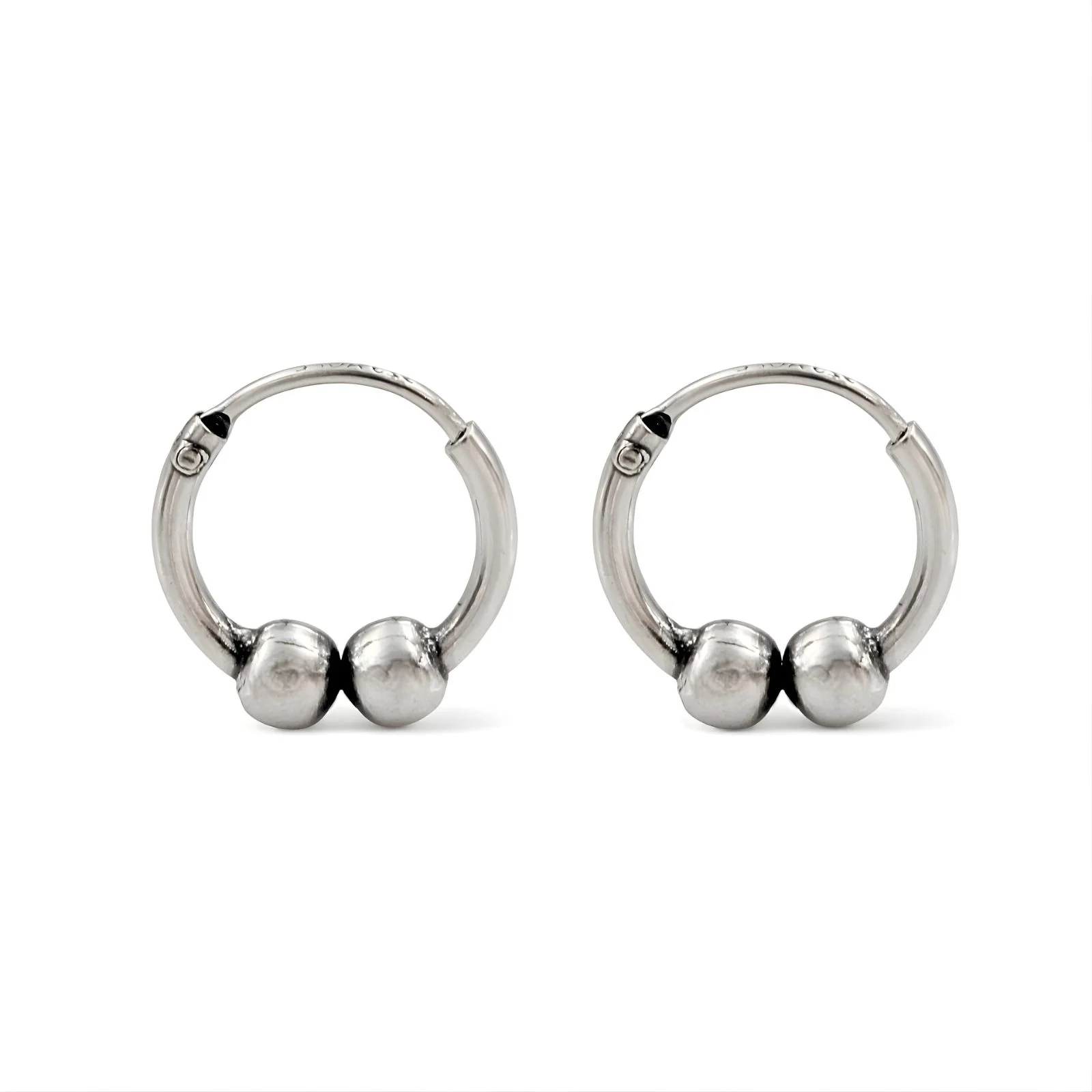 925 Real Sterling Silver Oxidized  Double ball bali hoop earrings for Girls - Pair - Image 3