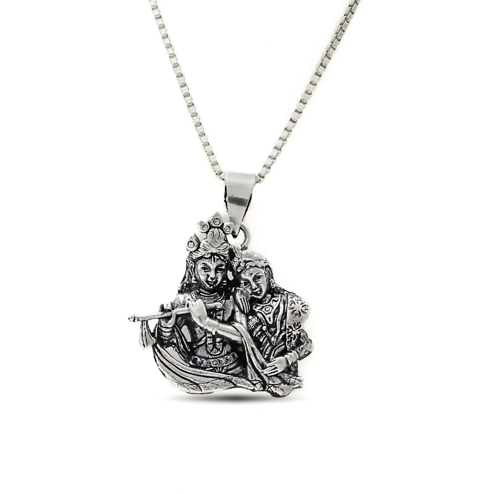 925 Real Sterling Silver Oxidized Lord Radha Krishna pendant - Image 5