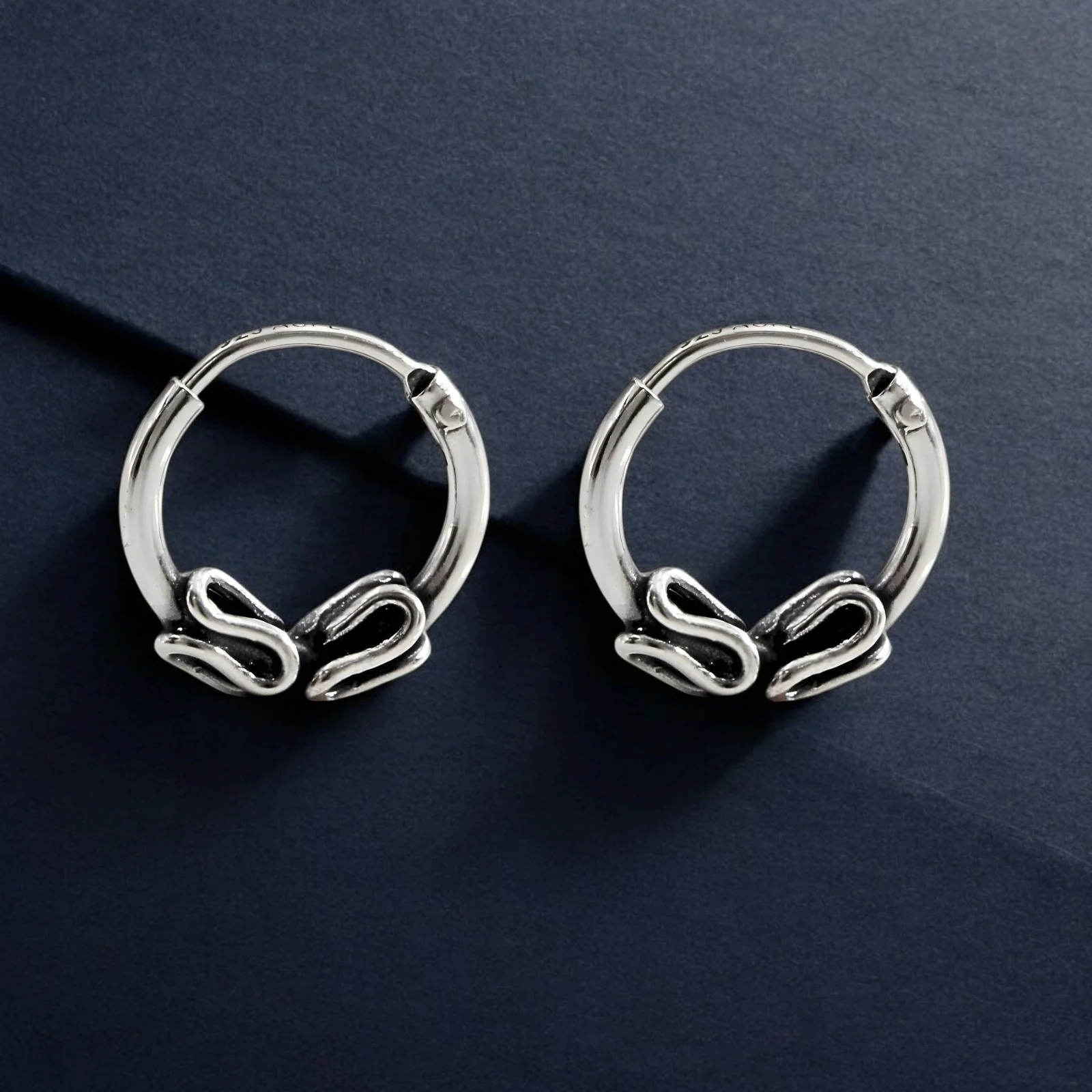 925 Real Sterling Silver Oxidized small Bali hoop earrings for Girls - Pair