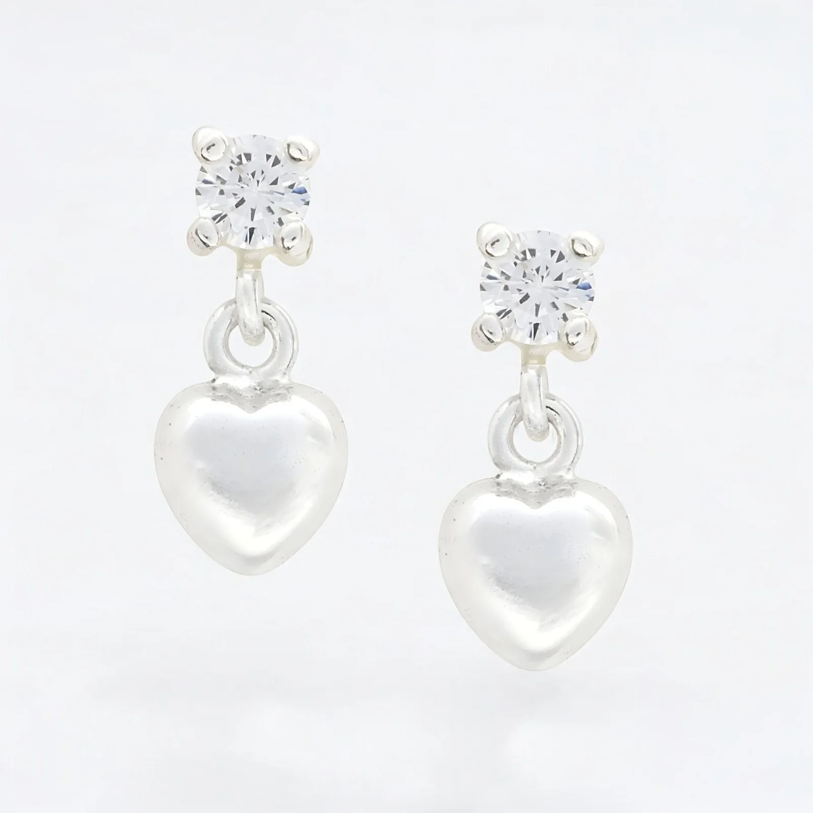 925 Real Sterling Silver White CZ girlish Plain Heart Drop stud Earrings - Pair - Image 3