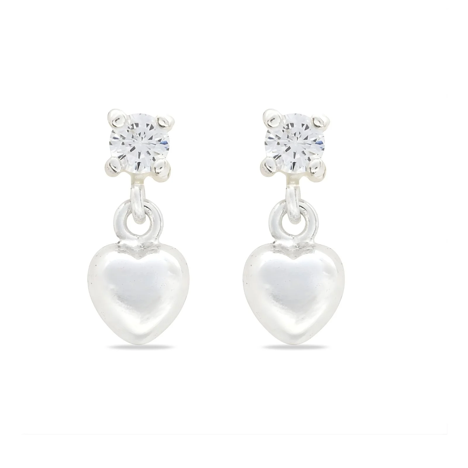 925 Real Sterling Silver White CZ girlish Plain Heart Drop stud Earrings - Pair - Image 4