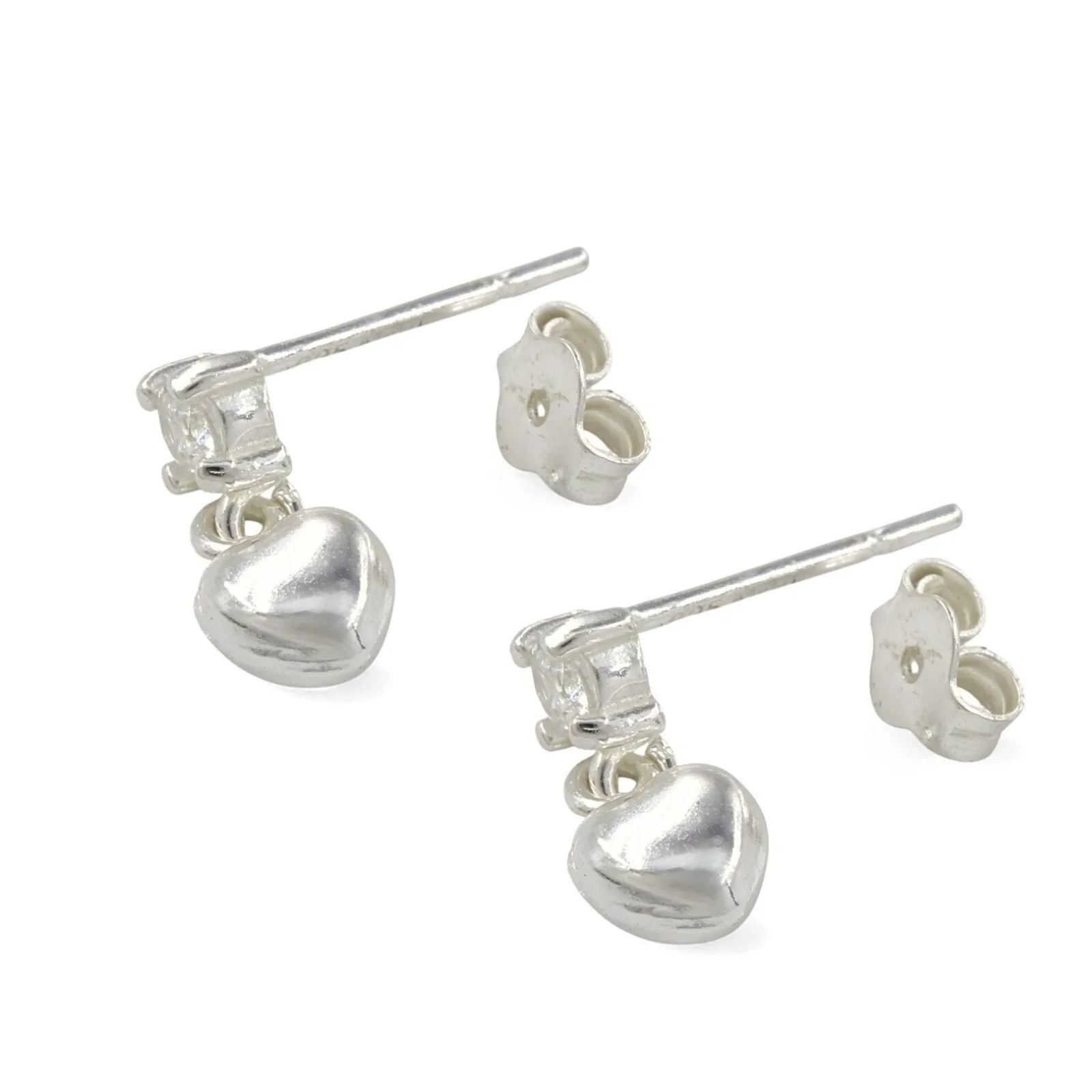 925 Real Sterling Silver White CZ girlish Plain Heart Drop stud Earrings - Pair - Image 6