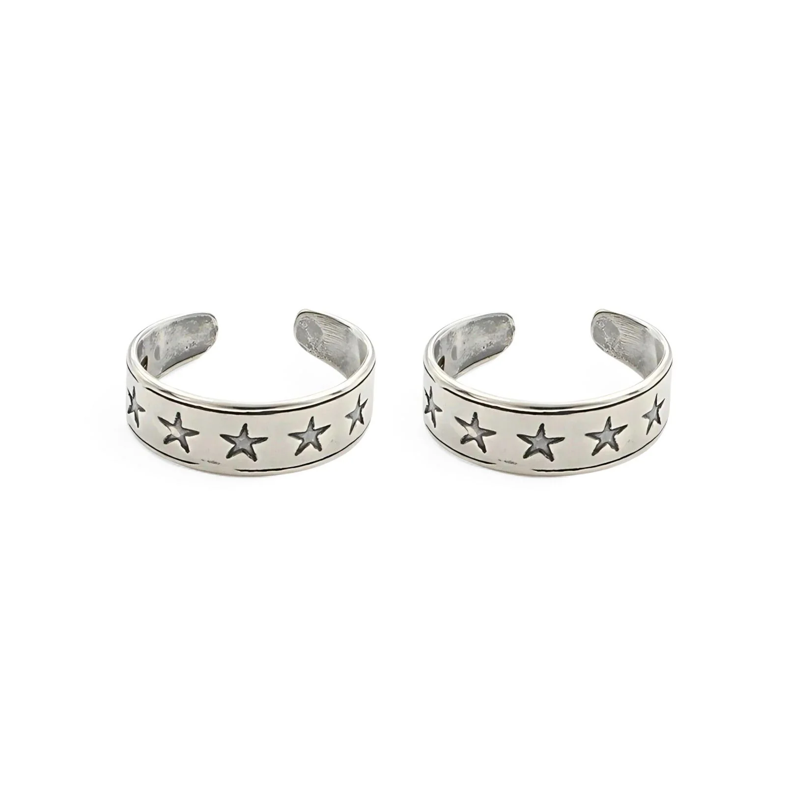 925 Real Sterling Silver women Oxidized star design Toe Ring - Pair - Image 4