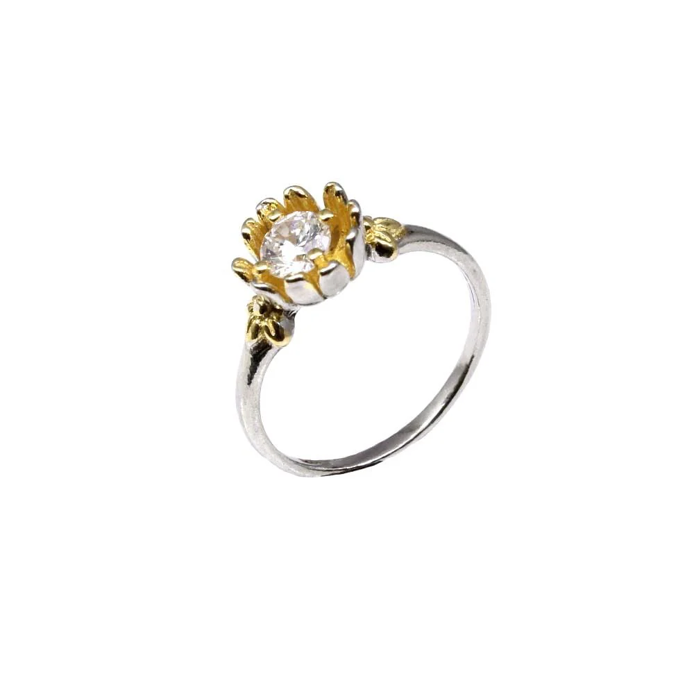 925 Solid Silver Sunflower White CZ Two-Tone Ring - Image 2